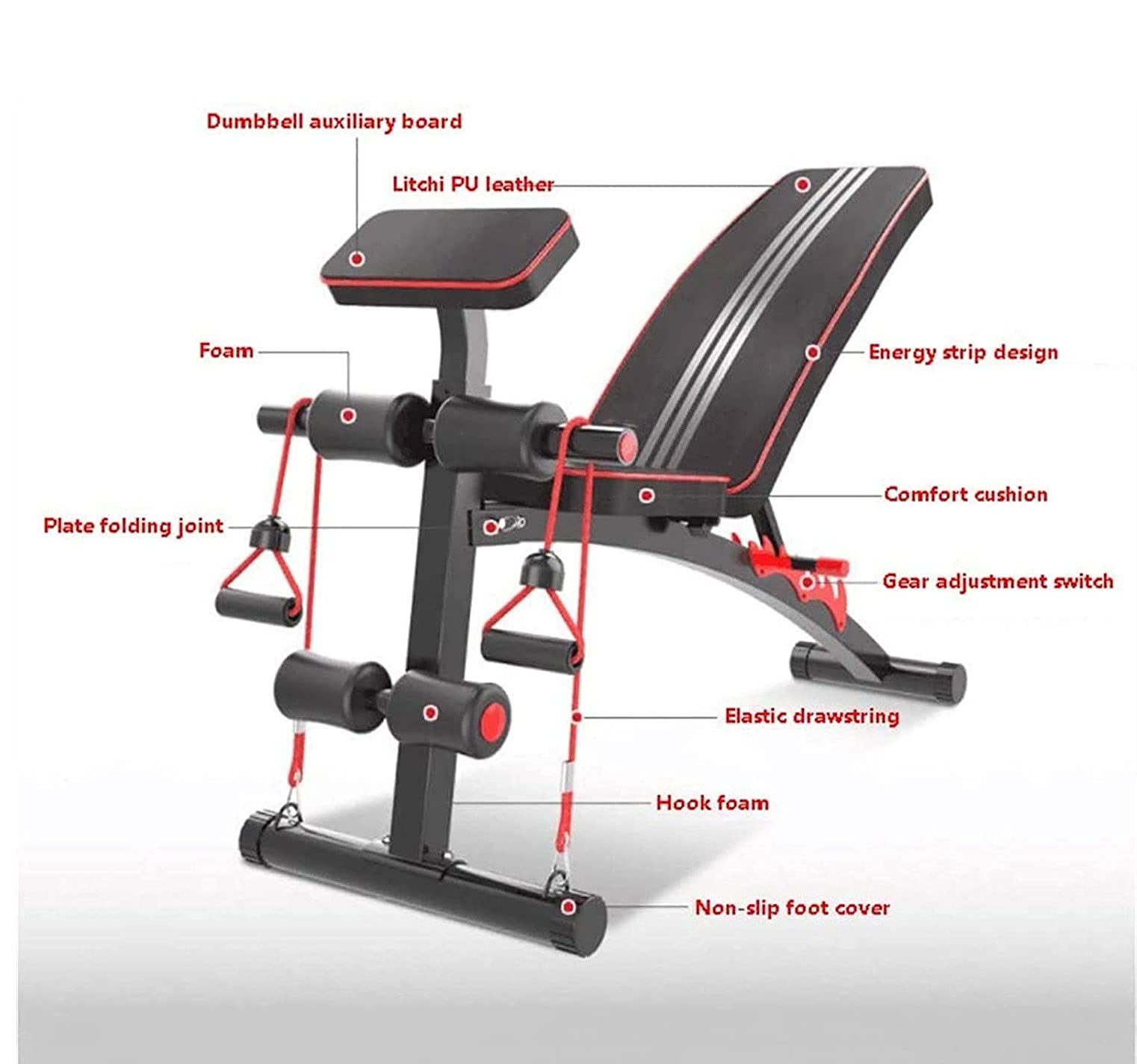 Adjustable Weight Bench for Full Body Workout - Foldable Home Gym Strength Training Bench Press for Men & Women - Perfect for Squats, Dumbbell Exercises & Strength Training (Black)