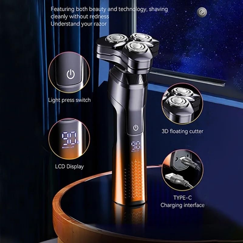 3D Electric Shaver for Bald Men - Rechargeable Wet/Dry Head & Beard Shaver with LCD Display - Perfect for Travel, Gym & Daily Grooming