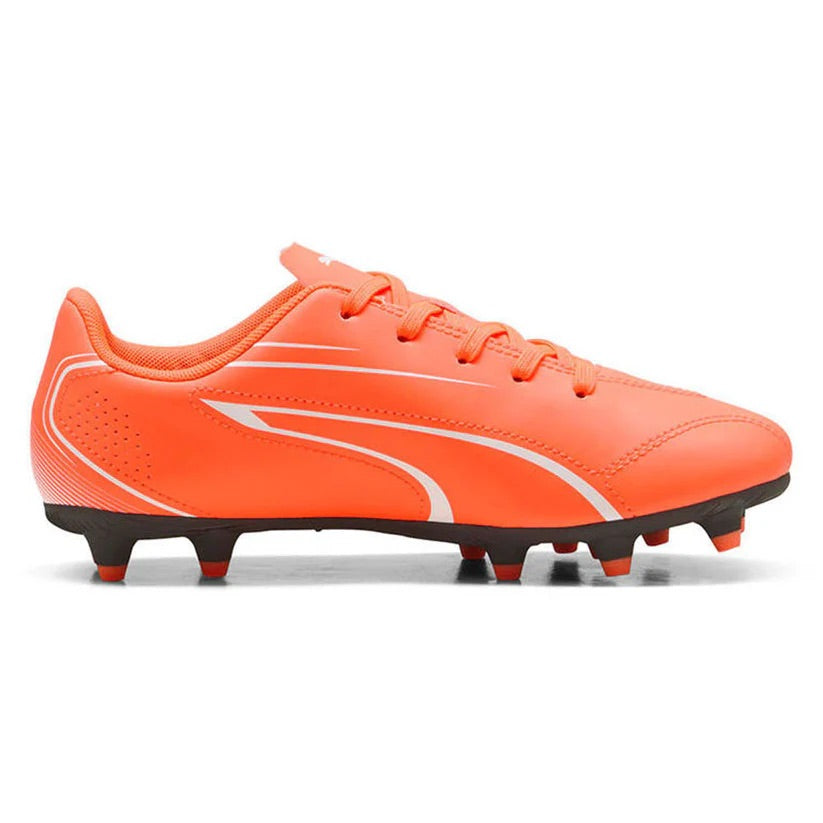 Puma Vitoria Jnr FG/AG Soccer Cleats for Men & Youth - Glowing Red/White Football Shoes - Perfect for Turf & Artificial Grass Fields, Training & Matches