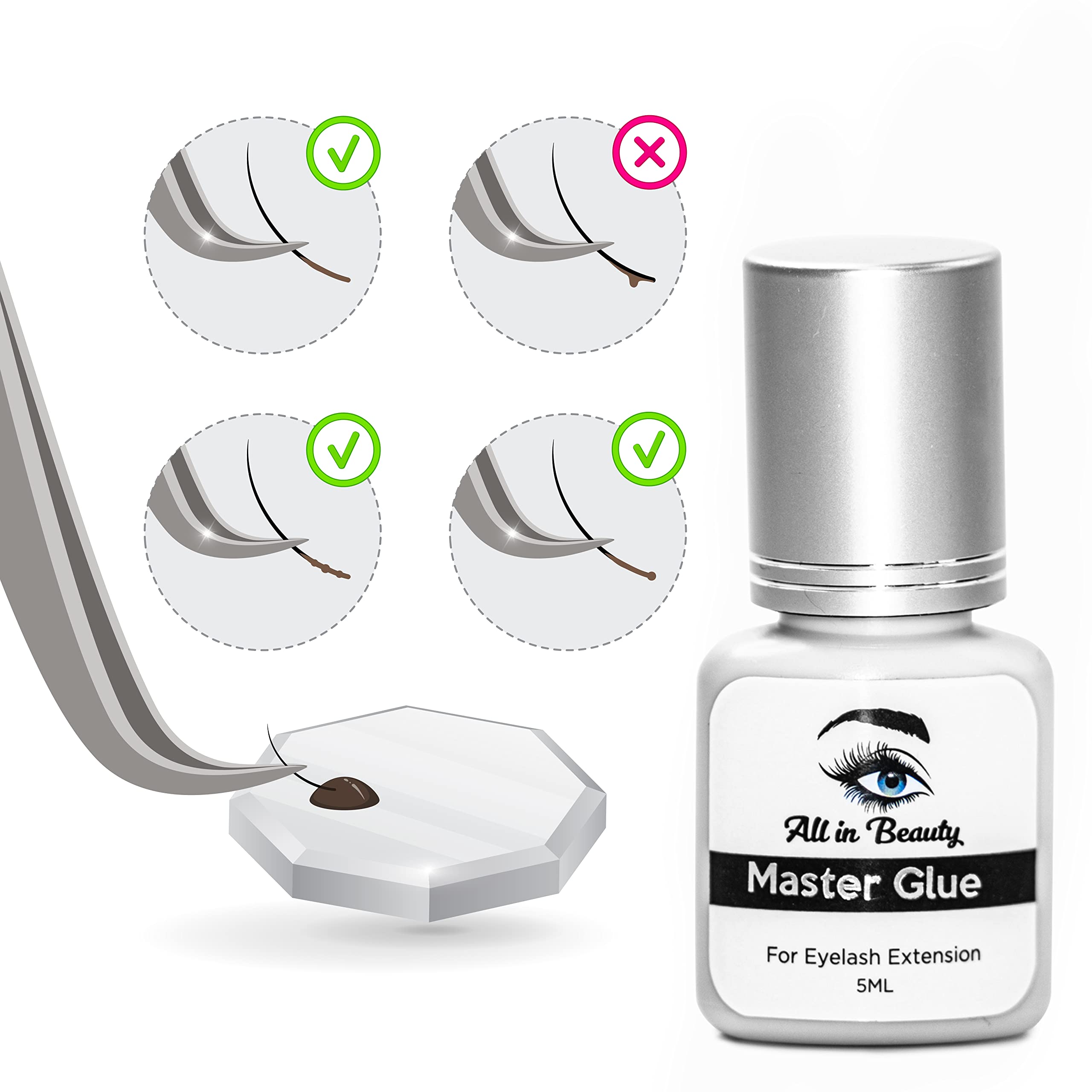 All In Beauty Professional Eyelash Extension Glue - Extra Strong & Safe False Eyelash Adhesive for Lash Artists (5ml) | Long-Lasting, Skin-Friendly Formula for Salon & Home Use