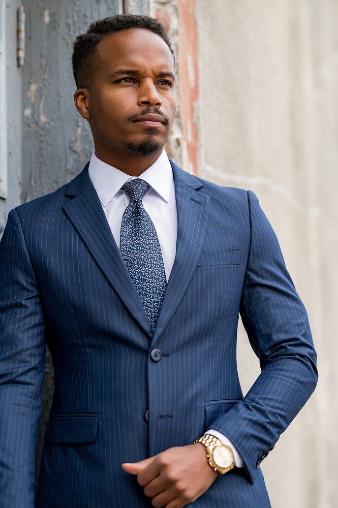 Premium Navy Blue Pinstripe Suit for Men - Slim Fit Business Formal Attire - Perfect for Weddings, Interviews & Office Wear