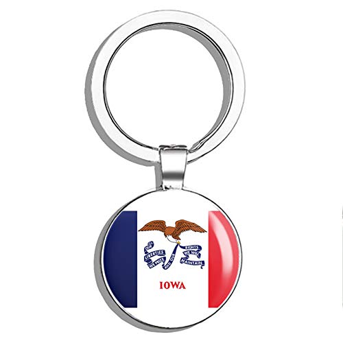 Double Sided Iowa Flag Stainless Steel Keychain - Durable Key Ring Holder for Car Keys, House Keys & Key Finder - Perfect for Travel, Gifts & Everyday Use