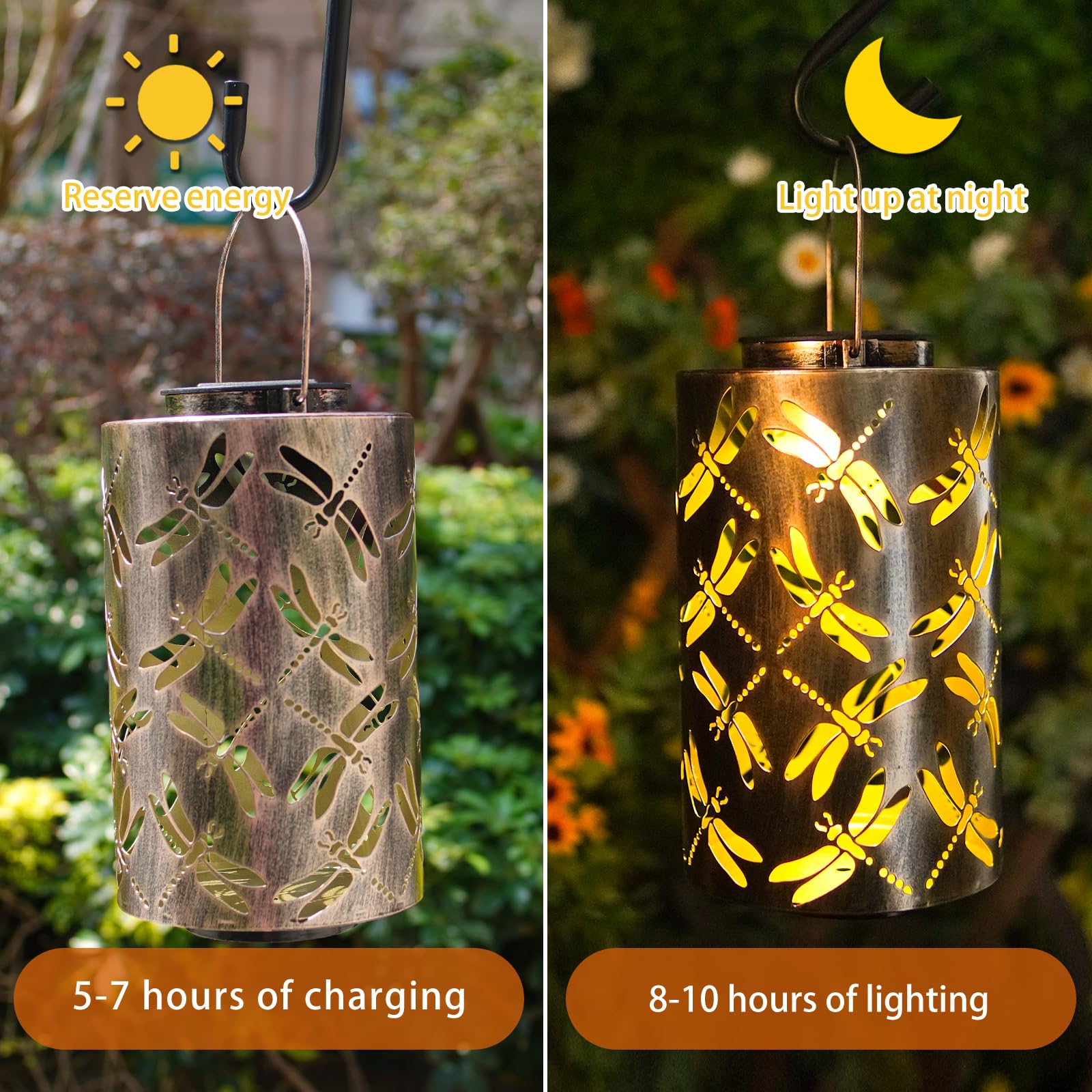 Solar Powered Outdoor Hanging Lanterns - Waterproof Metal Dragonfly Decorative Lights for Garden, Patio, Yard, Backyard - Perfect Gift for Mom, Grandma & Women - Ideal for Evening Gatherings, Romantic Dinners & Holiday Decorations