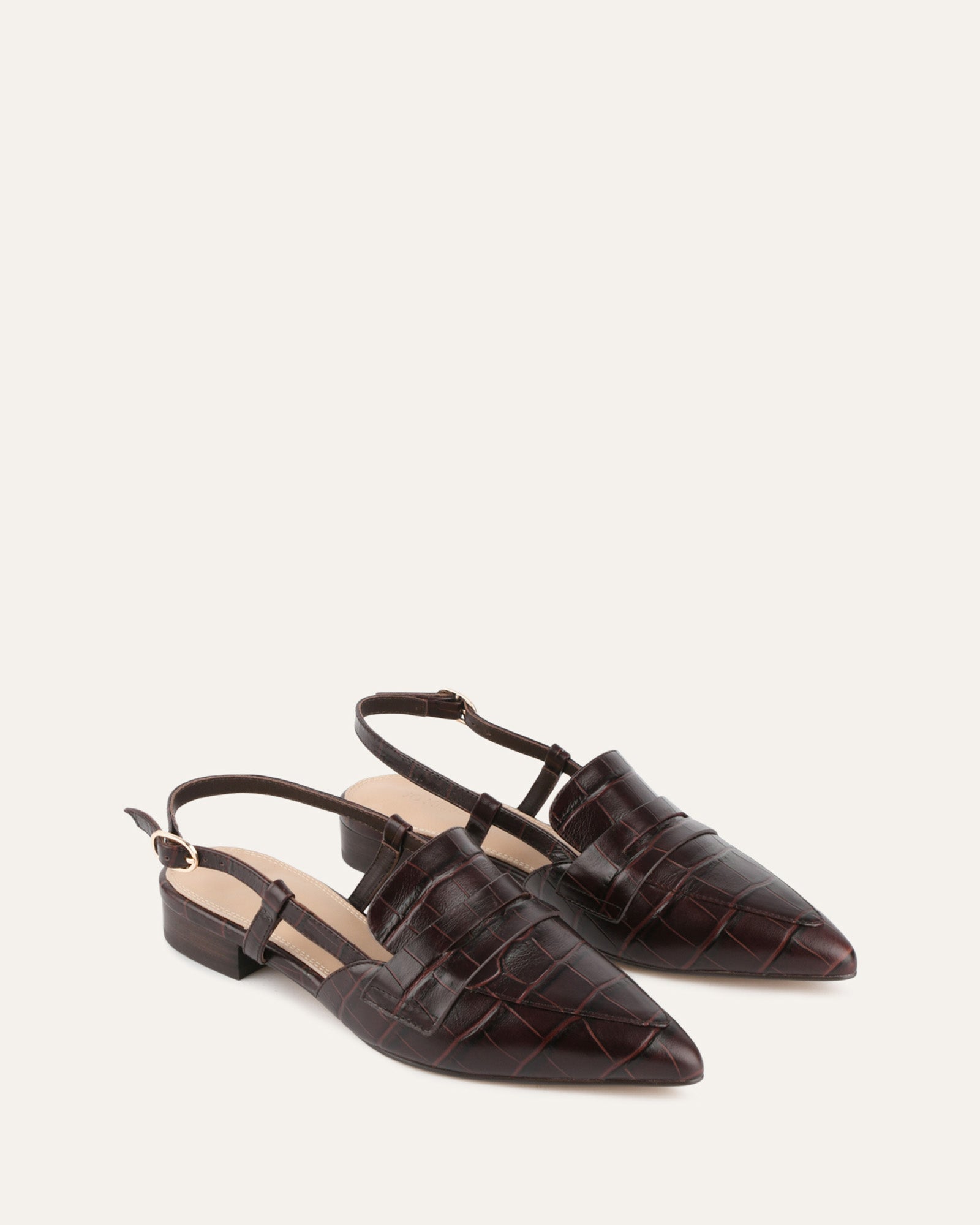 ELOISE Women's Dress Flats Shoes in Chocolate Croc Embossed Leather - Comfortable & Stylish for Work, Office, and Casual Outings