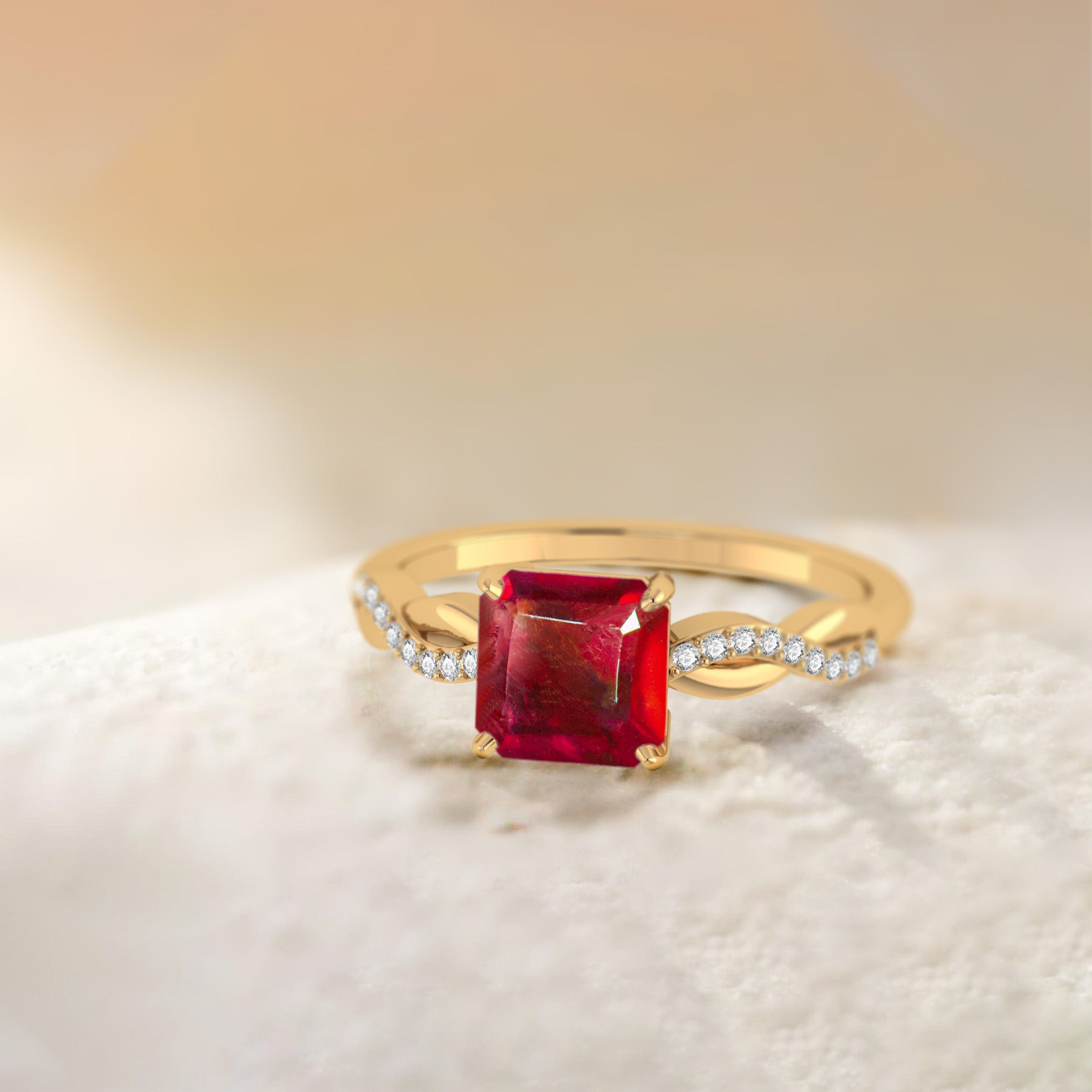 Natural Square Ruby Crossover Ring for Women - Elegant Gemstone Jewelry Gift for Anniversary, Wedding & Special Occasions