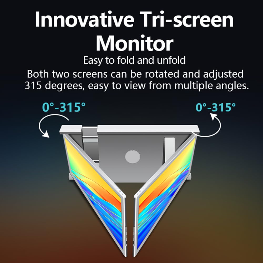 14 Inch Portable Triple Monitor for Laptop - FHD Expansion Screen with 1 Cable for 2 Displays - Compatible with Windows & MacOS for 13.3-16.5 Inch Laptops - Perfect for Work, Gaming & Multitasking
