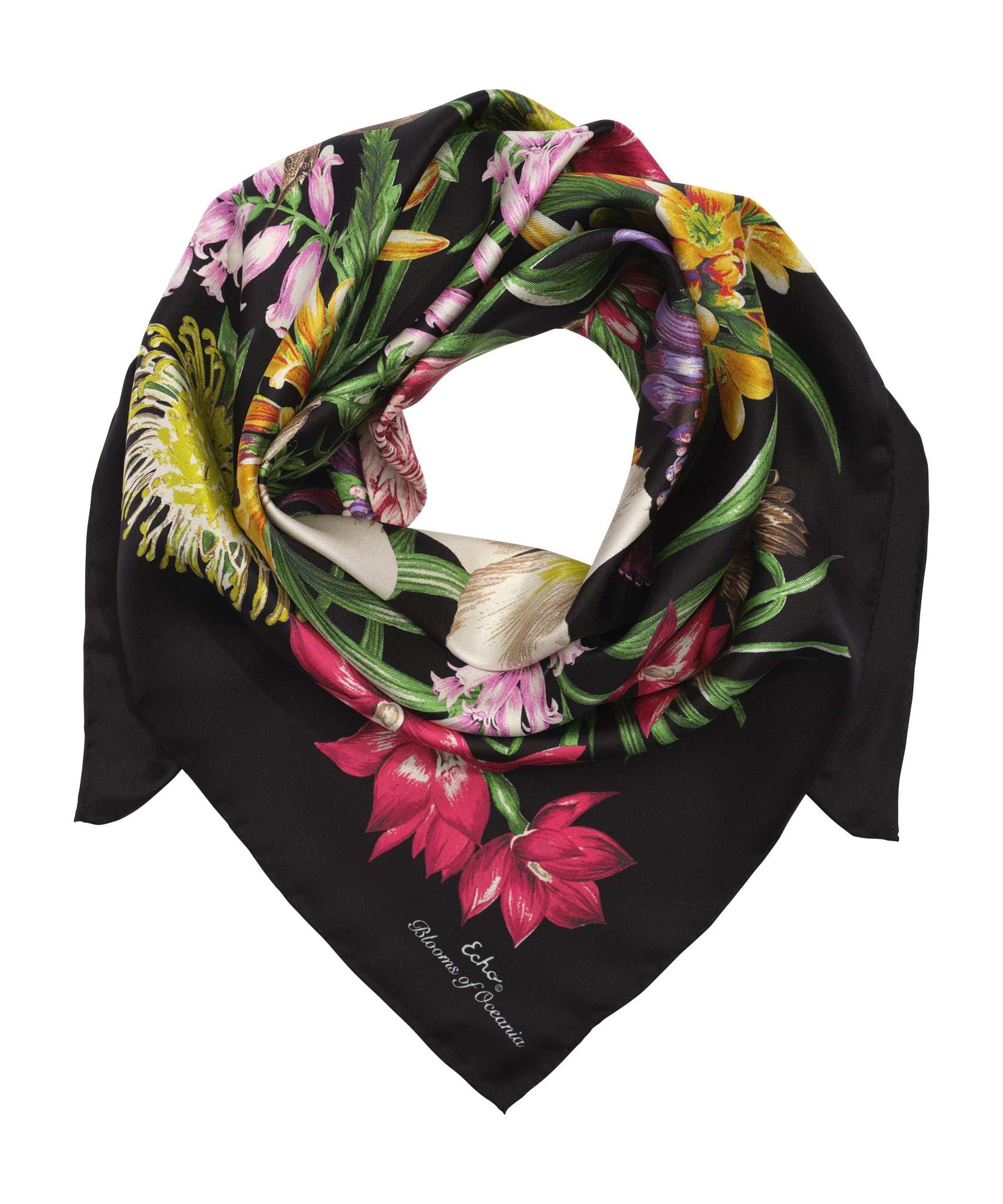 Blooms Of Oceania 35 Silk Square Scarf - Elegant Floral Print Fashion Accessory for Women, Perfect for Parties, Weddings & Office Wear