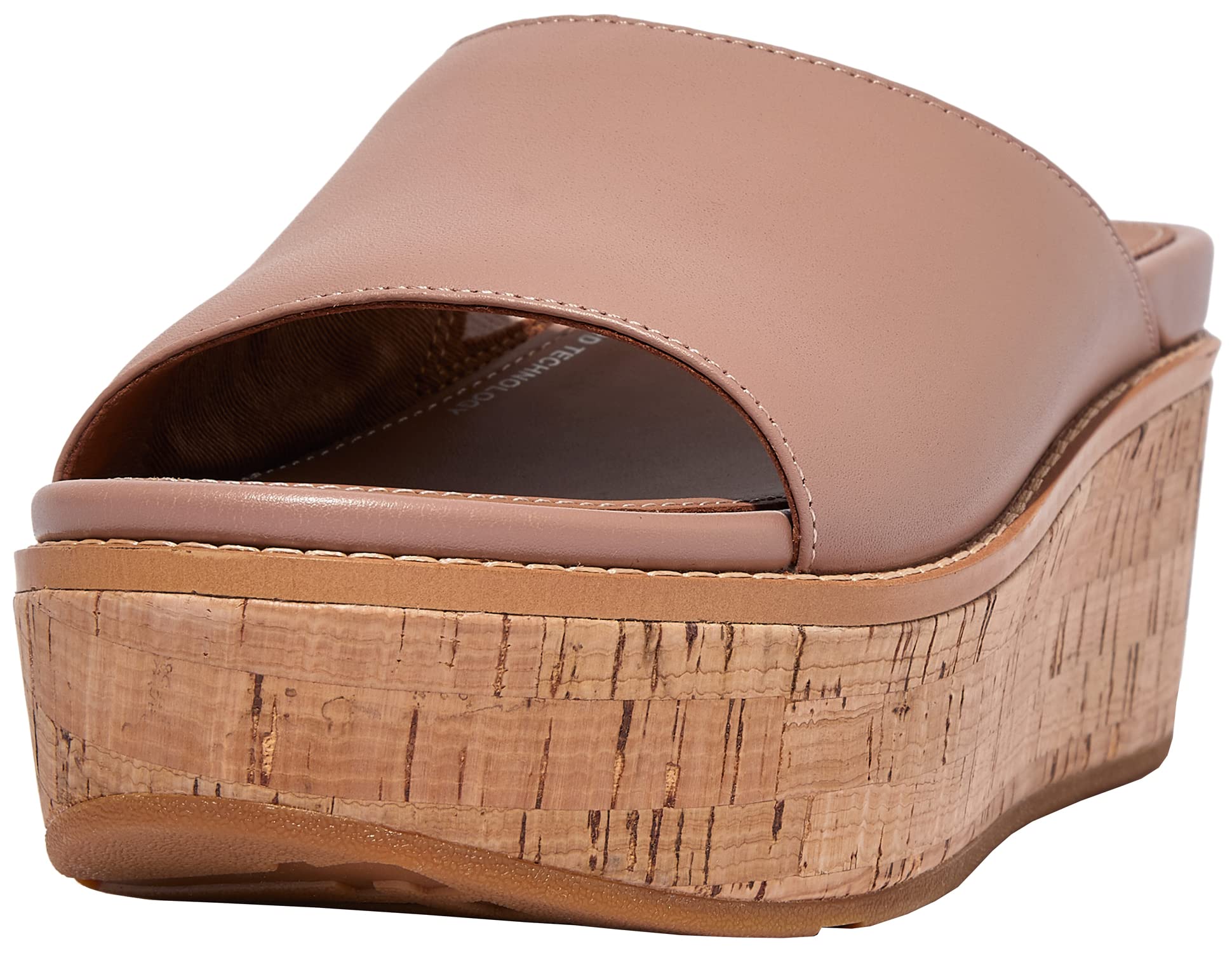 FitFlop Women's Eloise Cork-Wrap Leather Wedge Slides - Comfortable Sandals for Walking, Travel & Summer Outfits