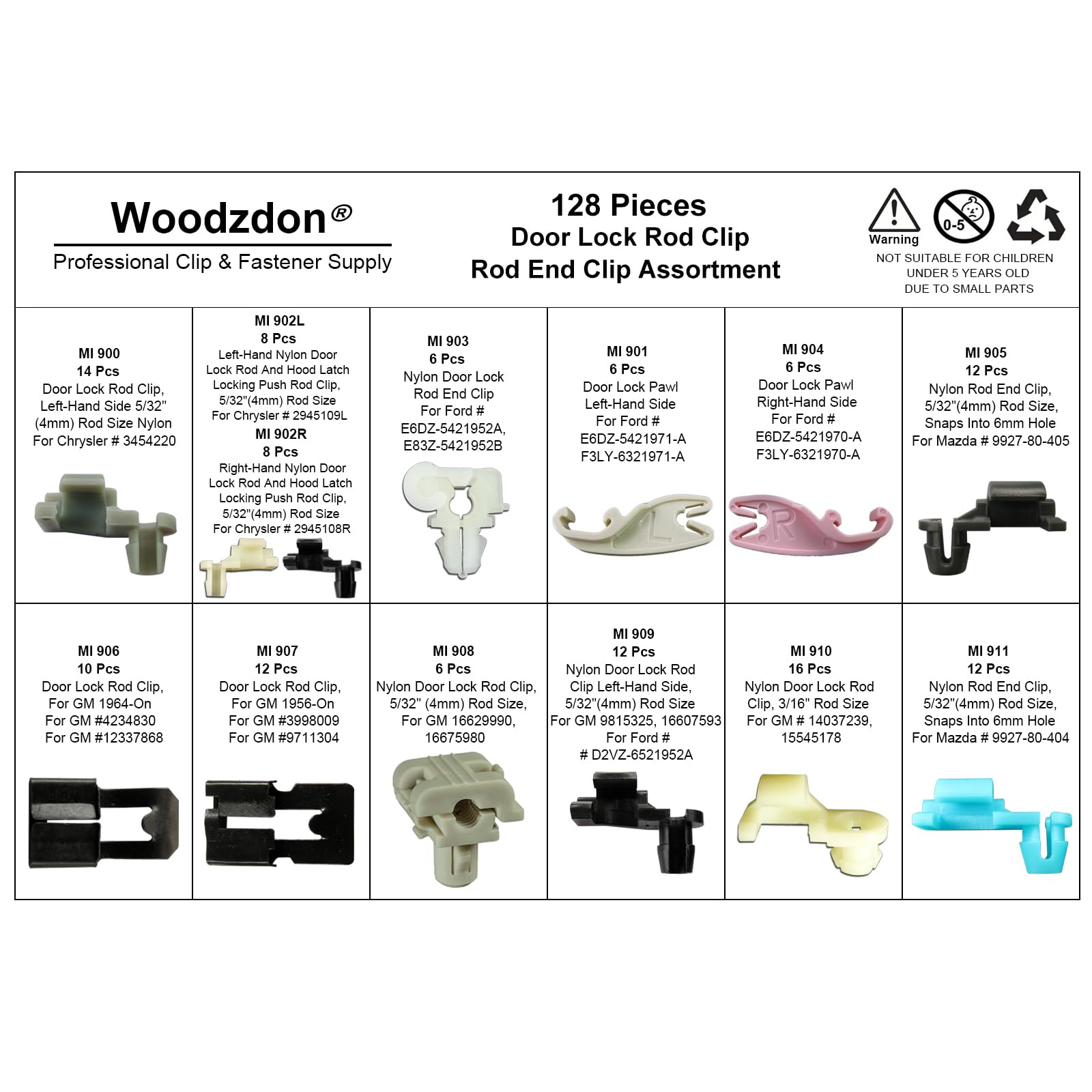 128 Pcs Door Lock Rod End Clip Assortment - Compatible with 5/32