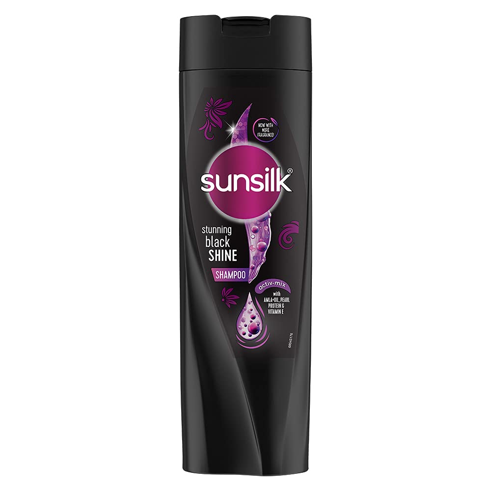 Sunsilk Stunning Black Shine Shampoo 340ml with Amla Oil & Pearl Protein - Hydrating & Volumizing for Shiny, Healthy Hair - Perfect for Dry, Damaged Hair Care & Daily Use