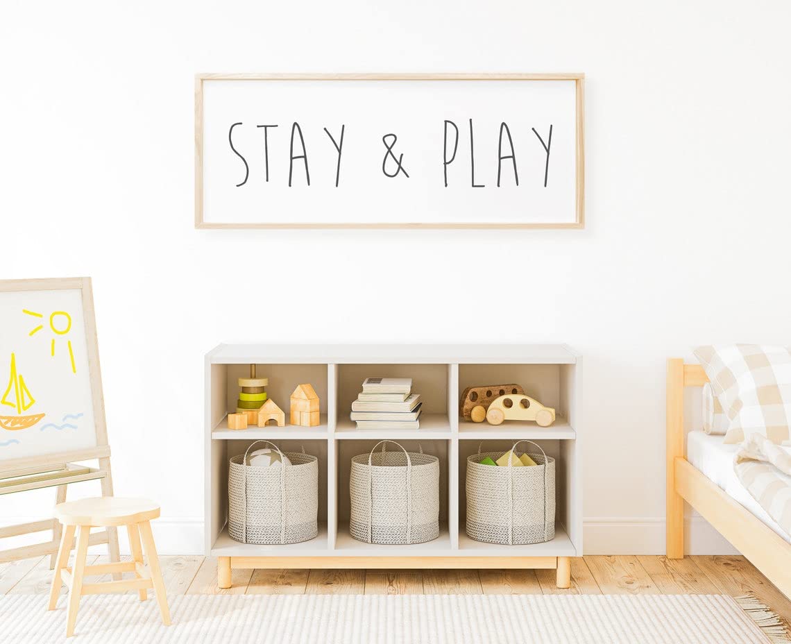 Playroom Wall Decor - Play Sign for Kids' Playroom - Stay and Play Sign - Let's Play Sign - Playroom Wall Art - Playroom Decor Ideas for Fun & Learning | Perfect for Nursery, Daycare & Play Areas