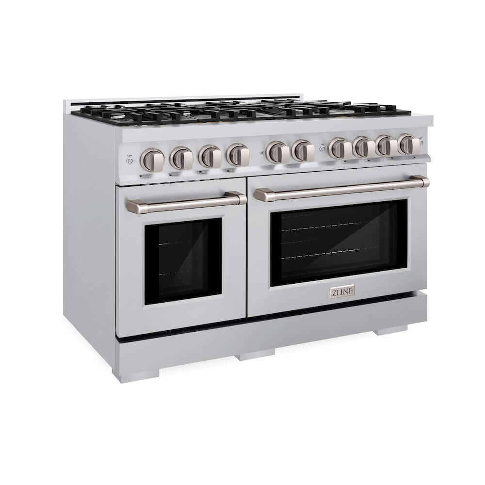 ZLINE HGR48 48-Inch Stainless Steel Double Oven Gas Range with 8 Burner Cooktop, 6.7 cu. ft. Capacity - Perfect for Large Kitchens, Home Chefs & Entertaining