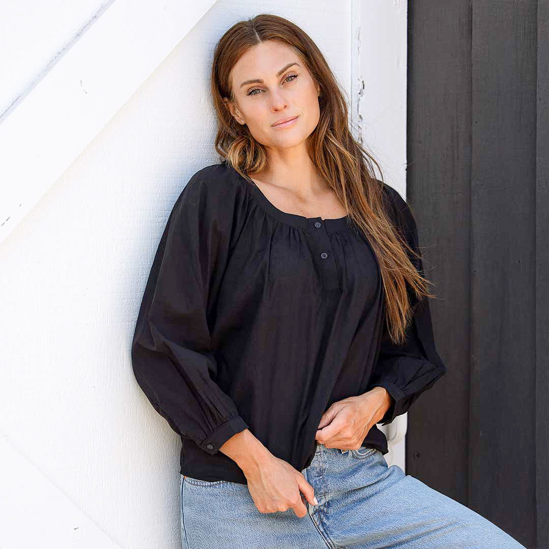 Women's Stylish Black Peasant Blouse - Perfect for Casual Outings, Boho Fashion & Layered Outfits