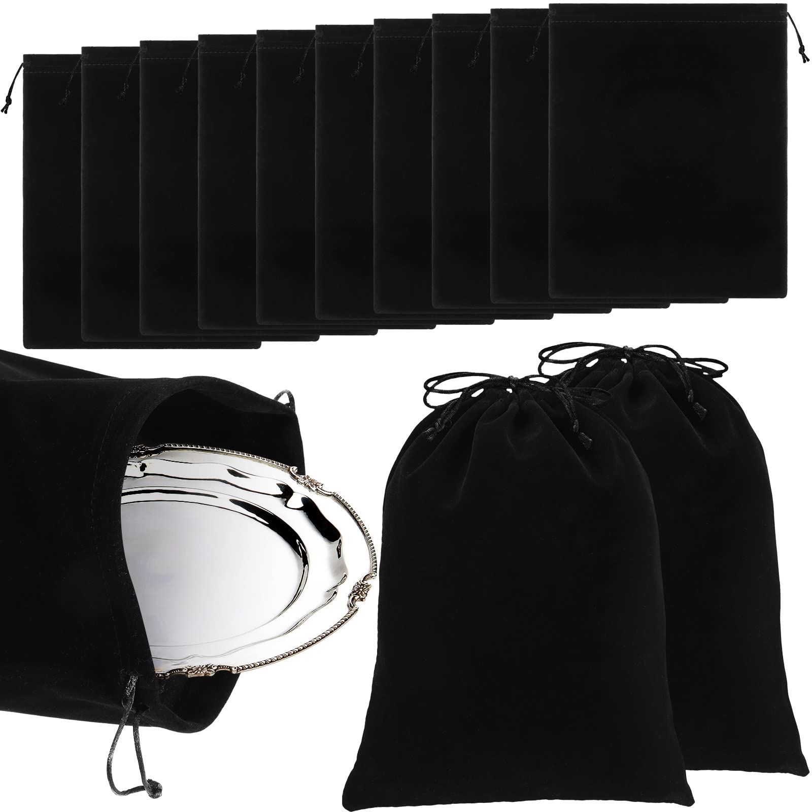10-Pack Silver Storage Bags - 9x11.8 Inch Anti-Tarnish Fabric Jewelry Organizer for Silverware, Flatware & Silverplate Protection | Jewelry Storage, Travel & Home Organization