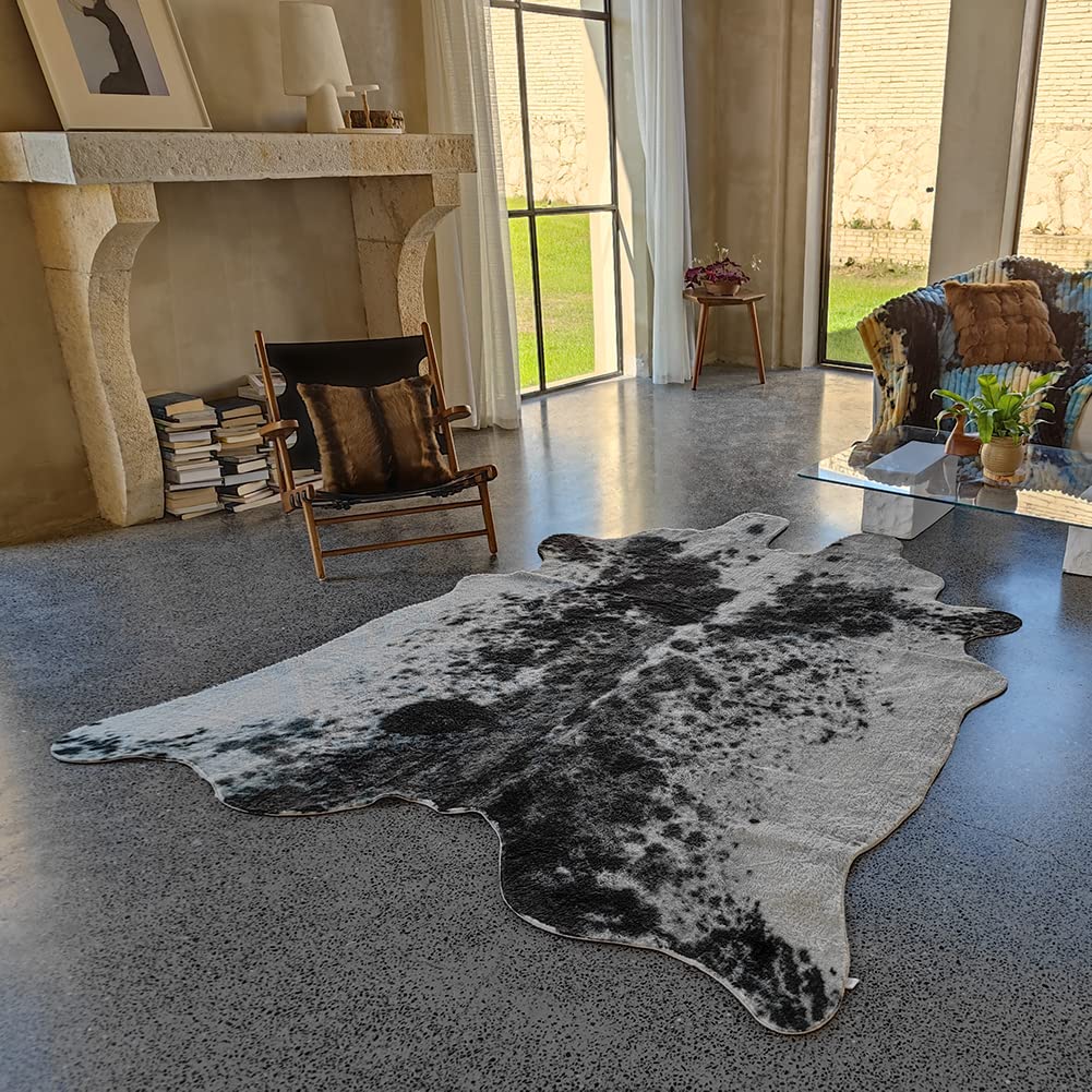 Rugoo 6.4x8 ft Black and White Faux Cowhide Rug - Soft Animal Print Area Rug for Living Room, Bedroom, Nursery - Perfect for Farmhouse Decor & Bohemian Style Homes