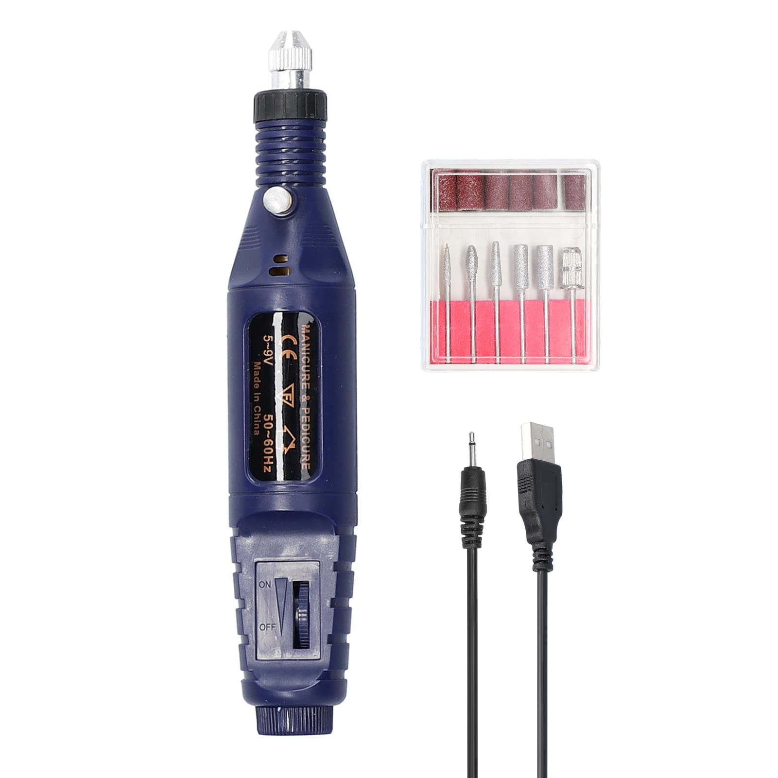 USB Power Handheld Mini Electric Nail Grinder - Adjustable Speed Manicure Machine with 6 Grinding Heads for Gel & Acrylic Nail Removal - Perfect for Home & Professional Salon Use