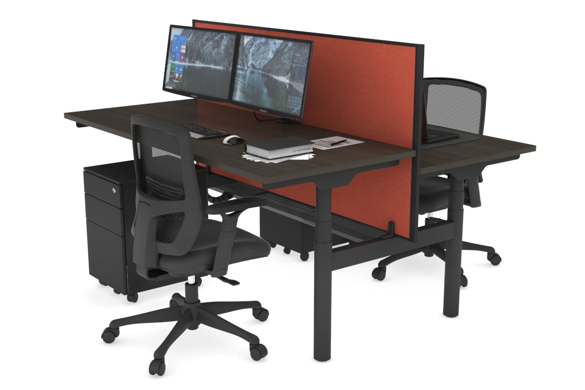 Flexi Premium Height Adjustable 2-Person H Bench Workstation - Black Frame [1200L x 700W] - Ergonomic Office & Home Workspace Solution for Collaborative Teams