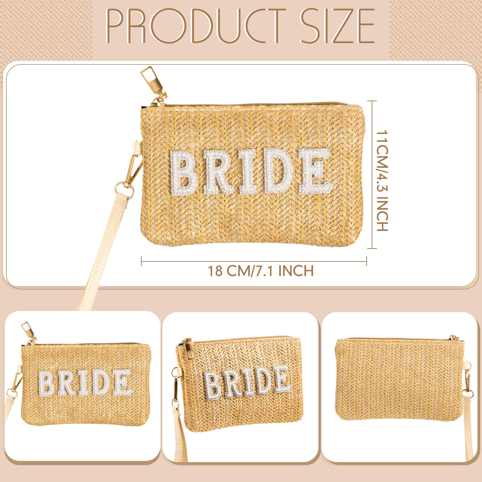 Elegant Pearl Rhinestone Wedding Straw Clutch Purse for Women - Bohemian Bridal Handbag with Wristlet Strap, Perfect for Honeymoon, Beach Weddings & Boho Bridal Accessories