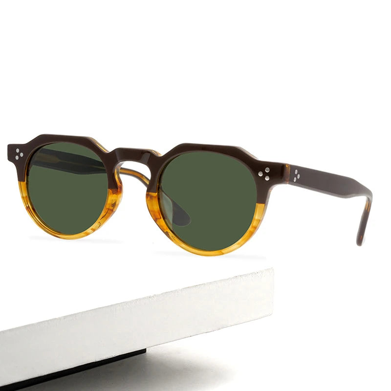 Unisex Black Acetate Polarized Sunglasses - Flat Top Round Full Rim Frame 9532s for Men & Women | Perfect for Driving, Beach & Outdoor Activities