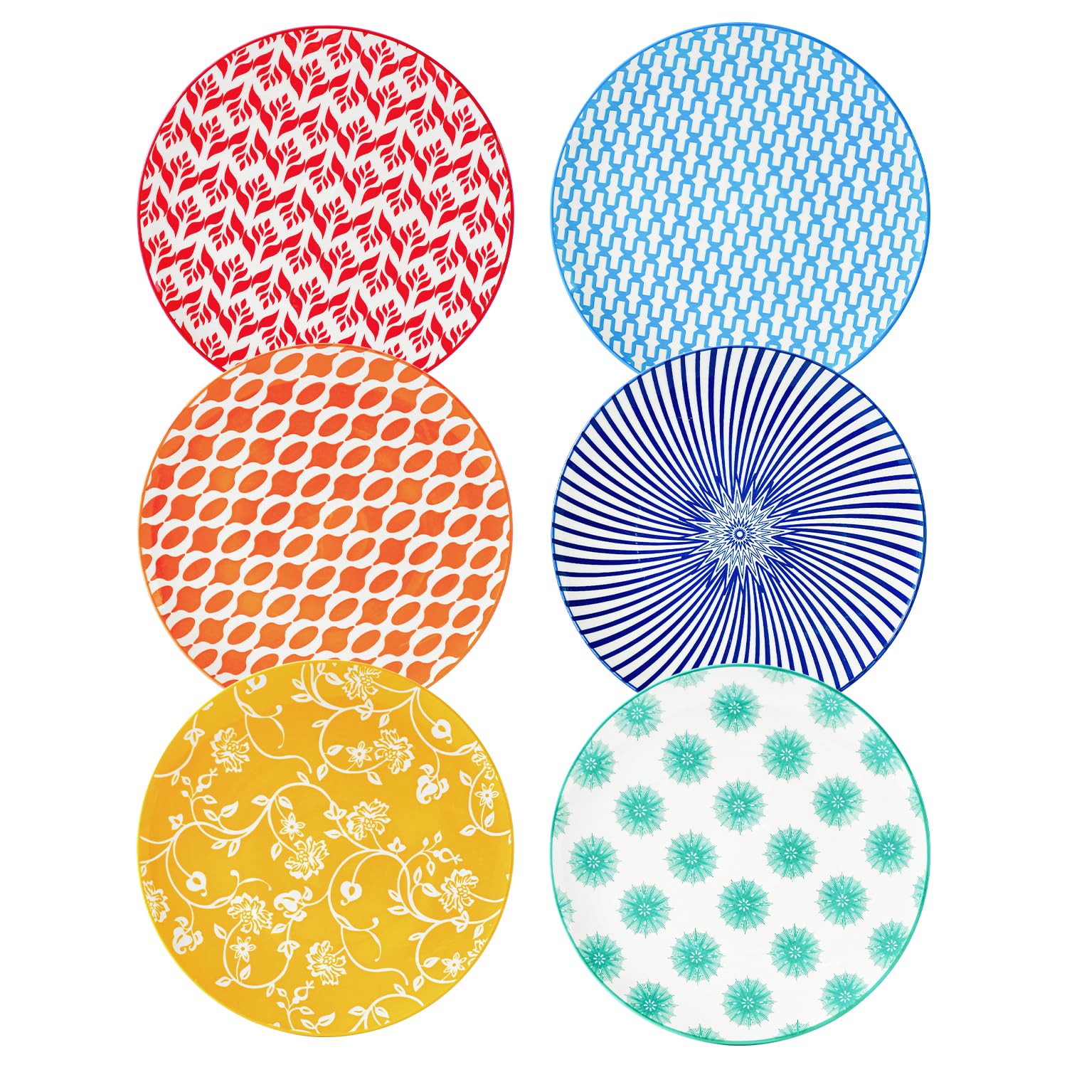 Premium 8.5 Inch Ceramic Salad Plates Set - 6-Piece Round Dinnerware for Appetizers, Desserts, Pasta & Sandwiches - Microwave & Dishwasher Safe Scratch-Resistant Porcelain Plates in Assorted Colors - Perfect for Parties, Restaurants & Everyday Dining