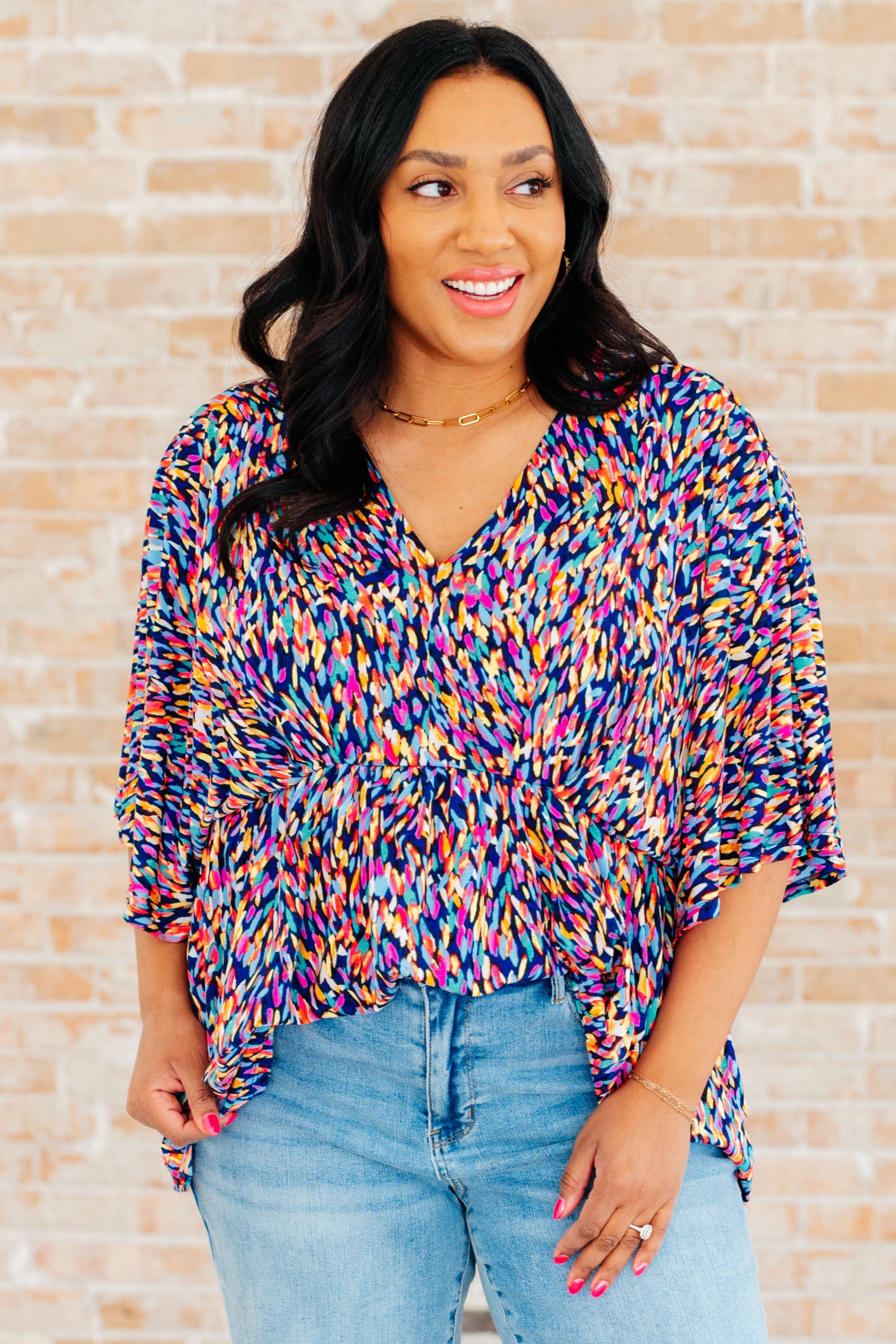 Dreamer Peplum Top in Painted Royal Multi - Flowy Women's Blouse for Casual Wear, Office & Date Night Outfits