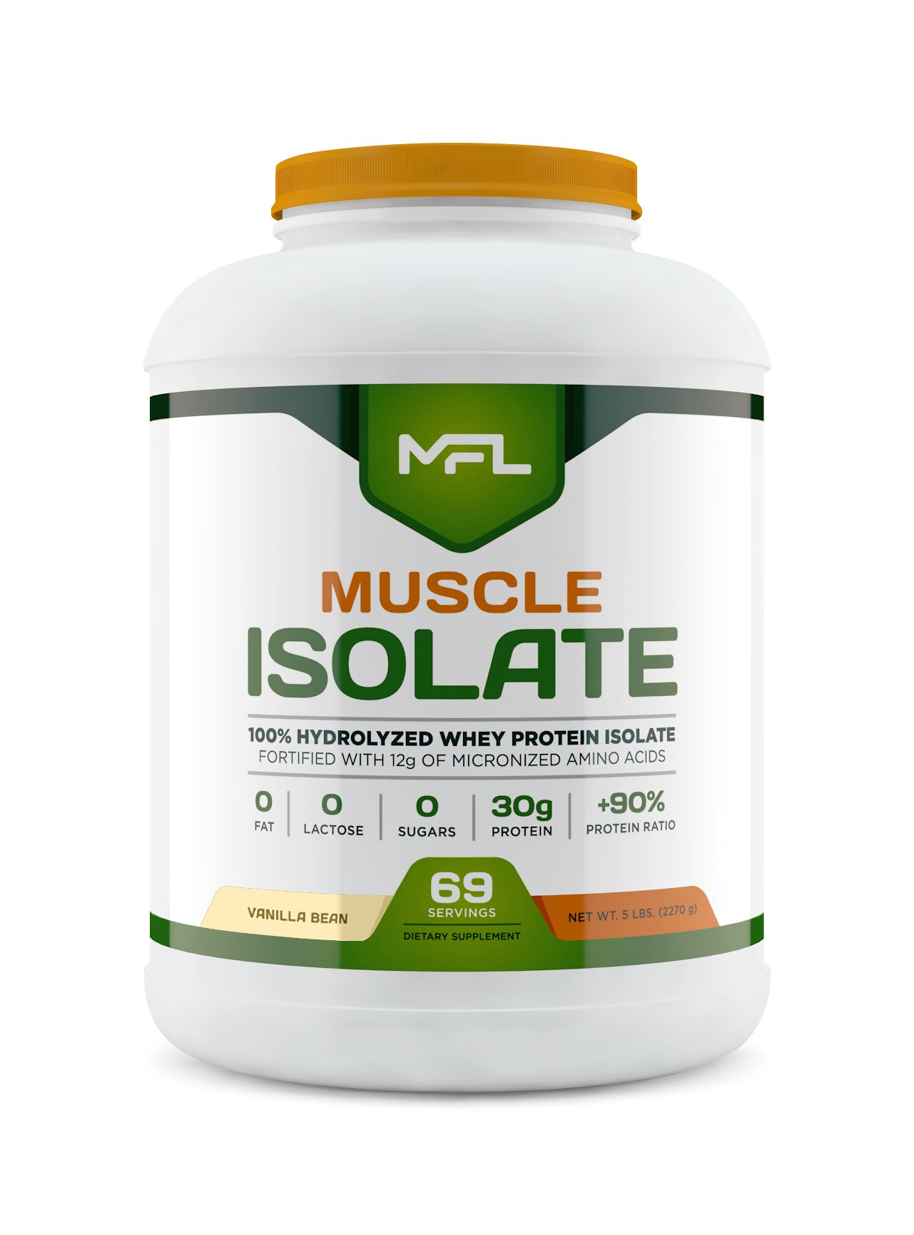 MFL 100% Whey Protein Isolate Powder - 30g Protein, 12g Amino Acids, Keto & Low Carb Friendly - 5 lbs Vanilla Bean for Post-Workout Recovery & Muscle Growth