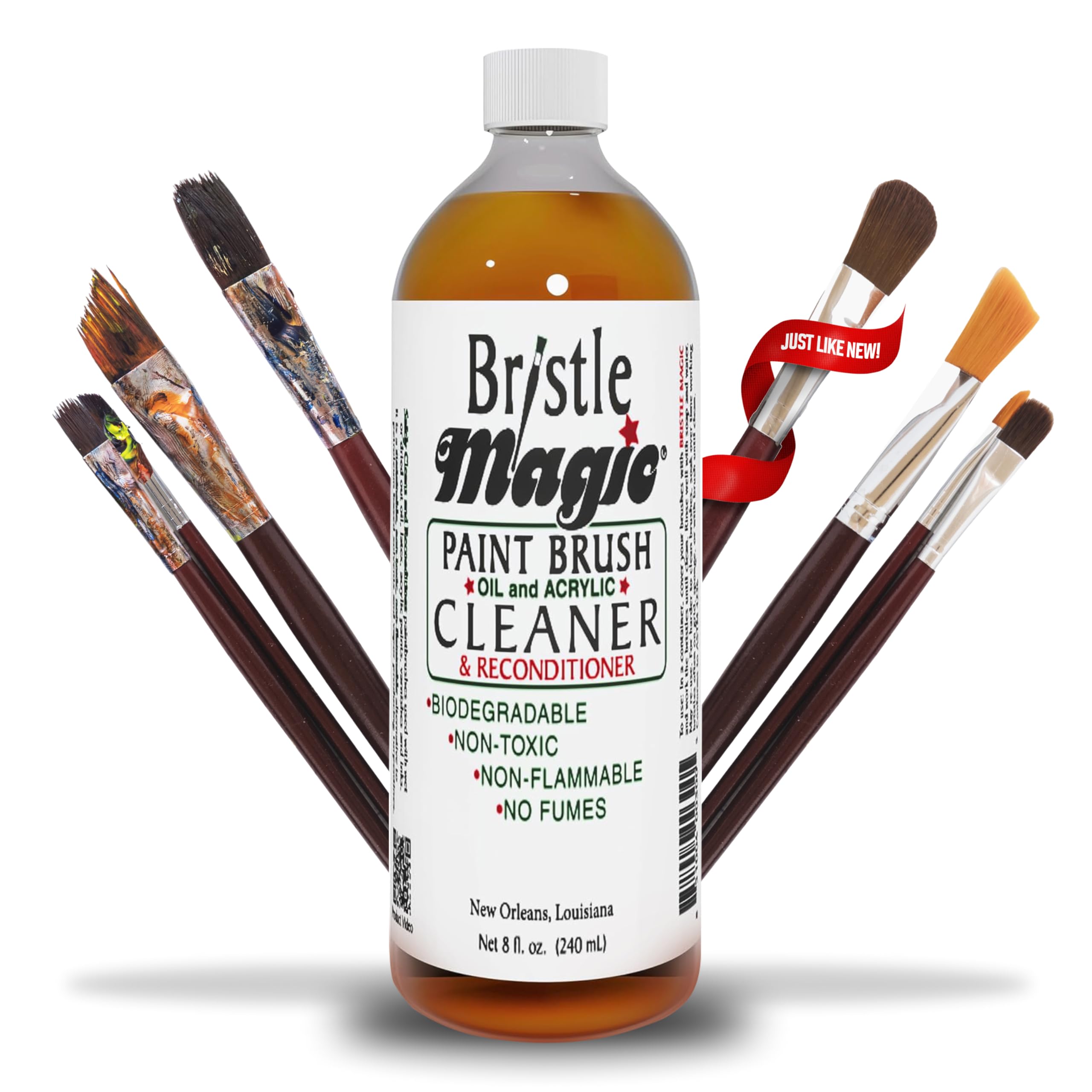 Eco-Friendly Paint Brush Cleaner & Reconditioner for Acrylic, Watercolor, Oil & Spray Paint Brushes - Biodegradable, Non-Toxic, Non-Flammable 8oz Cleaning Solution - Perfect for Artists, DIY Projects & Studio Use