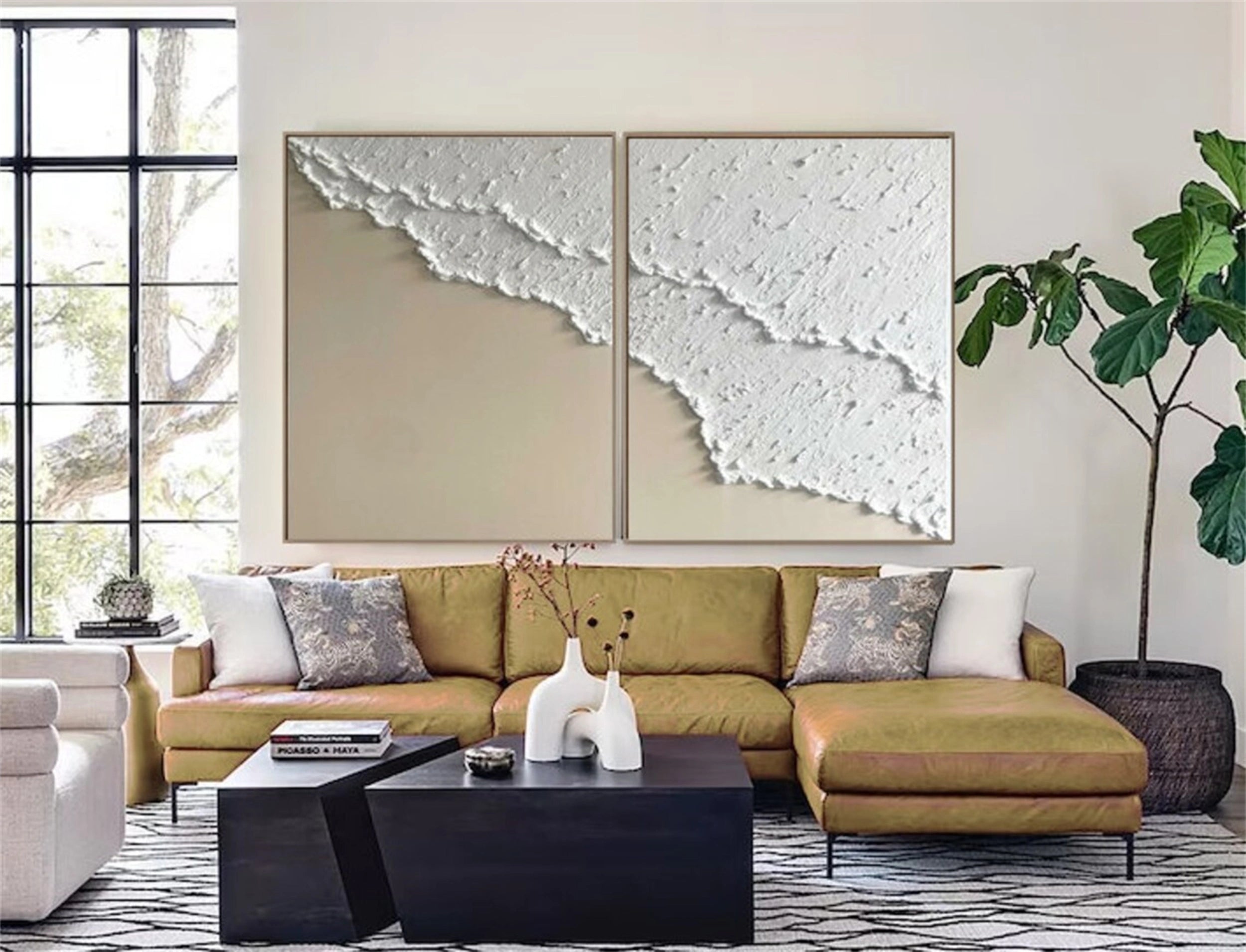 Ocean and Sky Wall Art Set of 2 - Handmade Canvas Paintings for Home Decor (OS 108) | Perfect for Living Room, Bedroom & Office Decorations