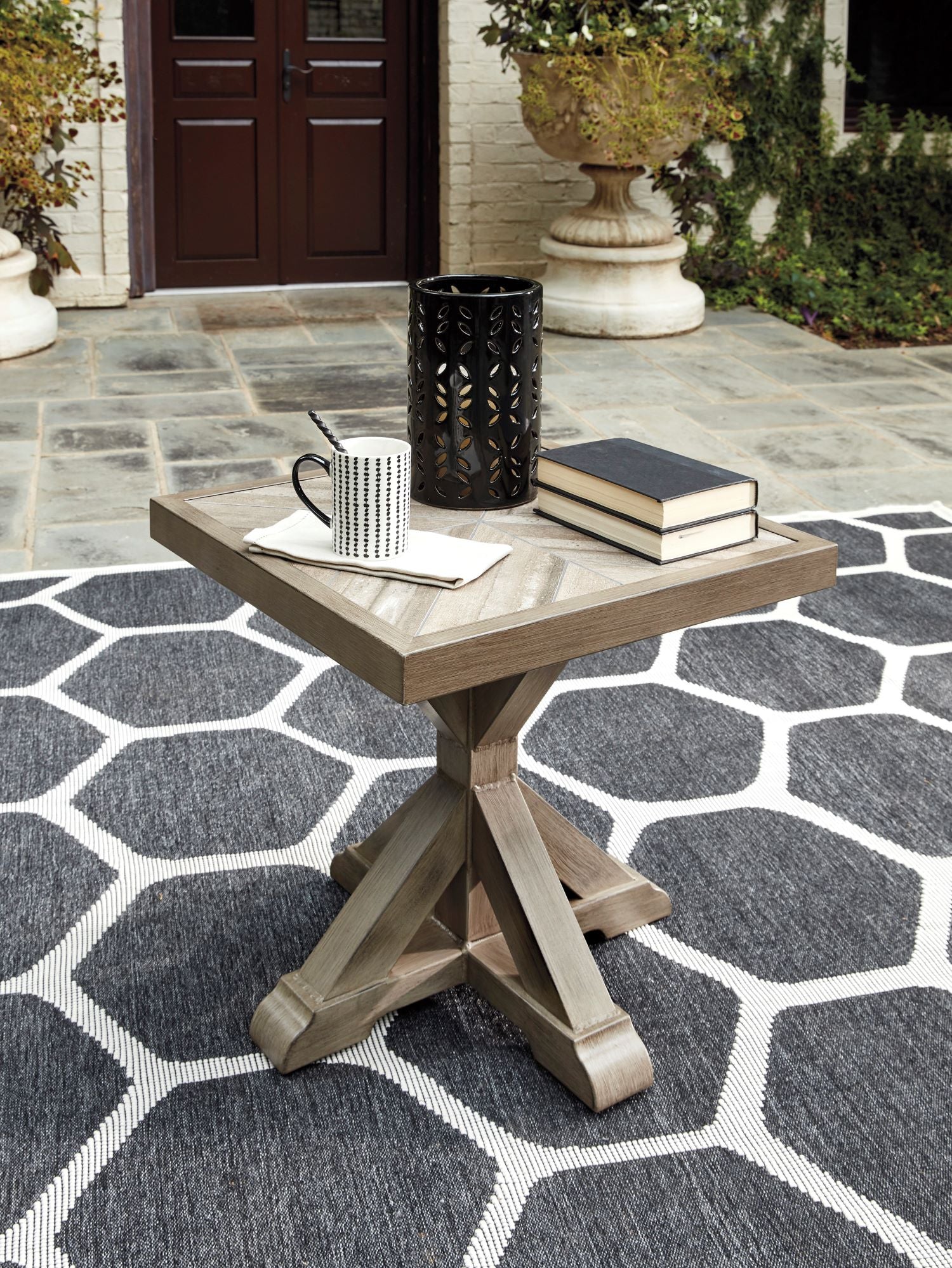 Beachcroft Outdoor End Table - Weather-Resistant Brown Side Table for Patio, Garden, Poolside & Deck - Perfect for Drinks, Books & Decor
