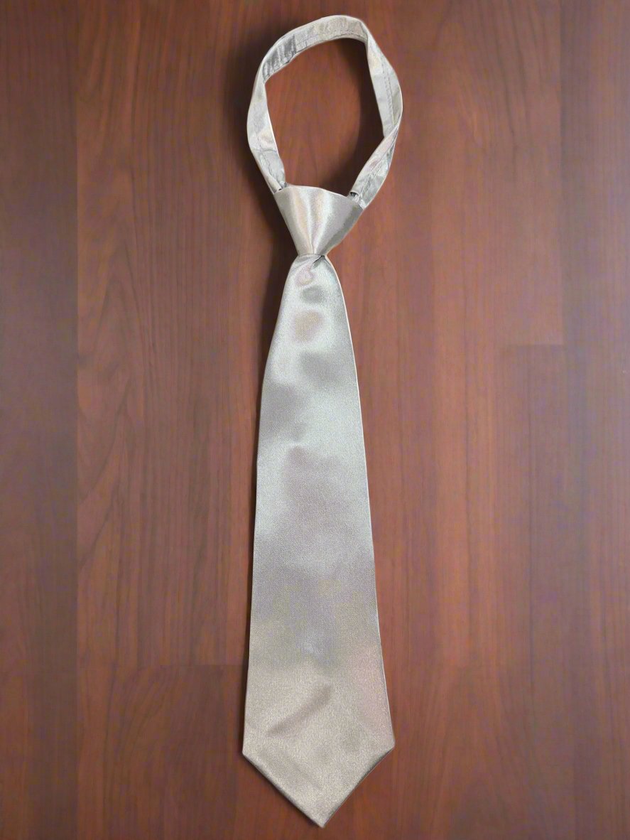 Silver Satin Zipper Tie for Men - Elegant Formal Necktie for Weddings, Business & Special Occasions