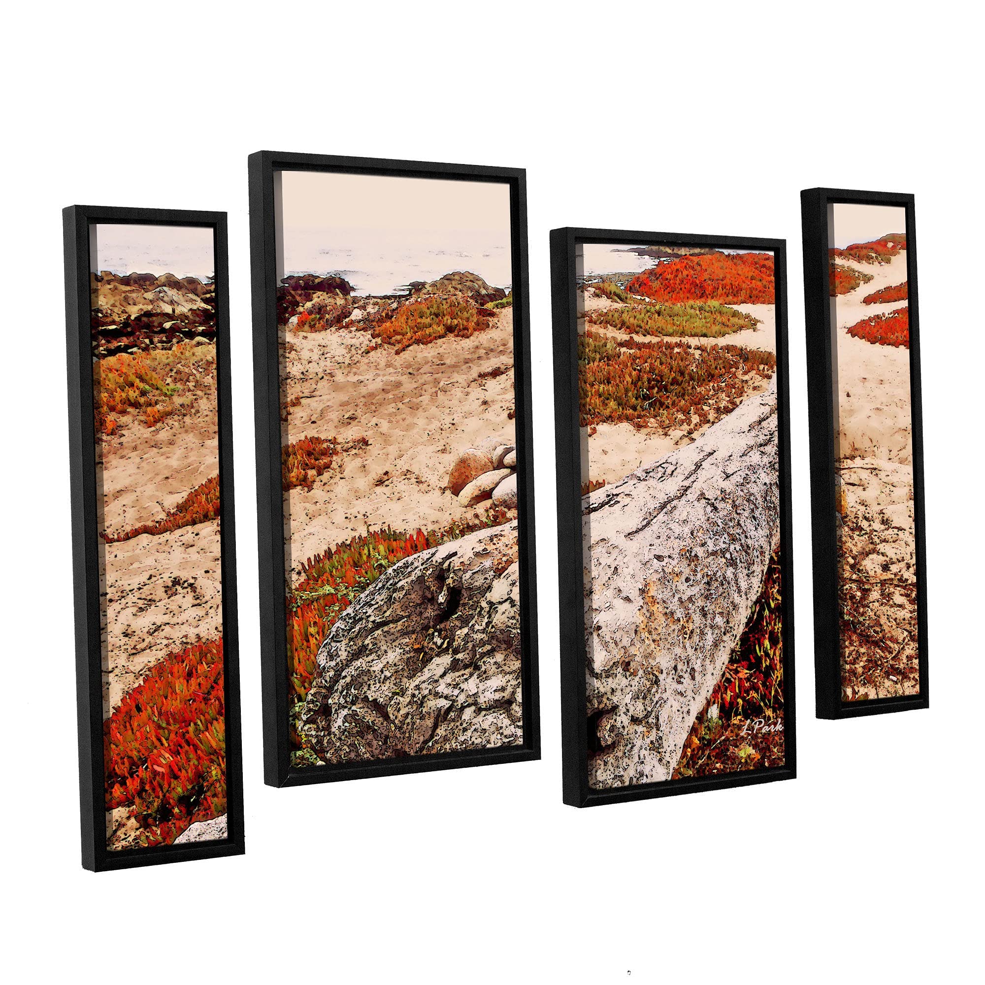 ArtWall Linda Parker 'Log On Pebble Beach' 4-Piece Floater Framed Canvas Wall Art Set - Multi 24x36 - Perfect for Living Room, Bedroom & Office Decor