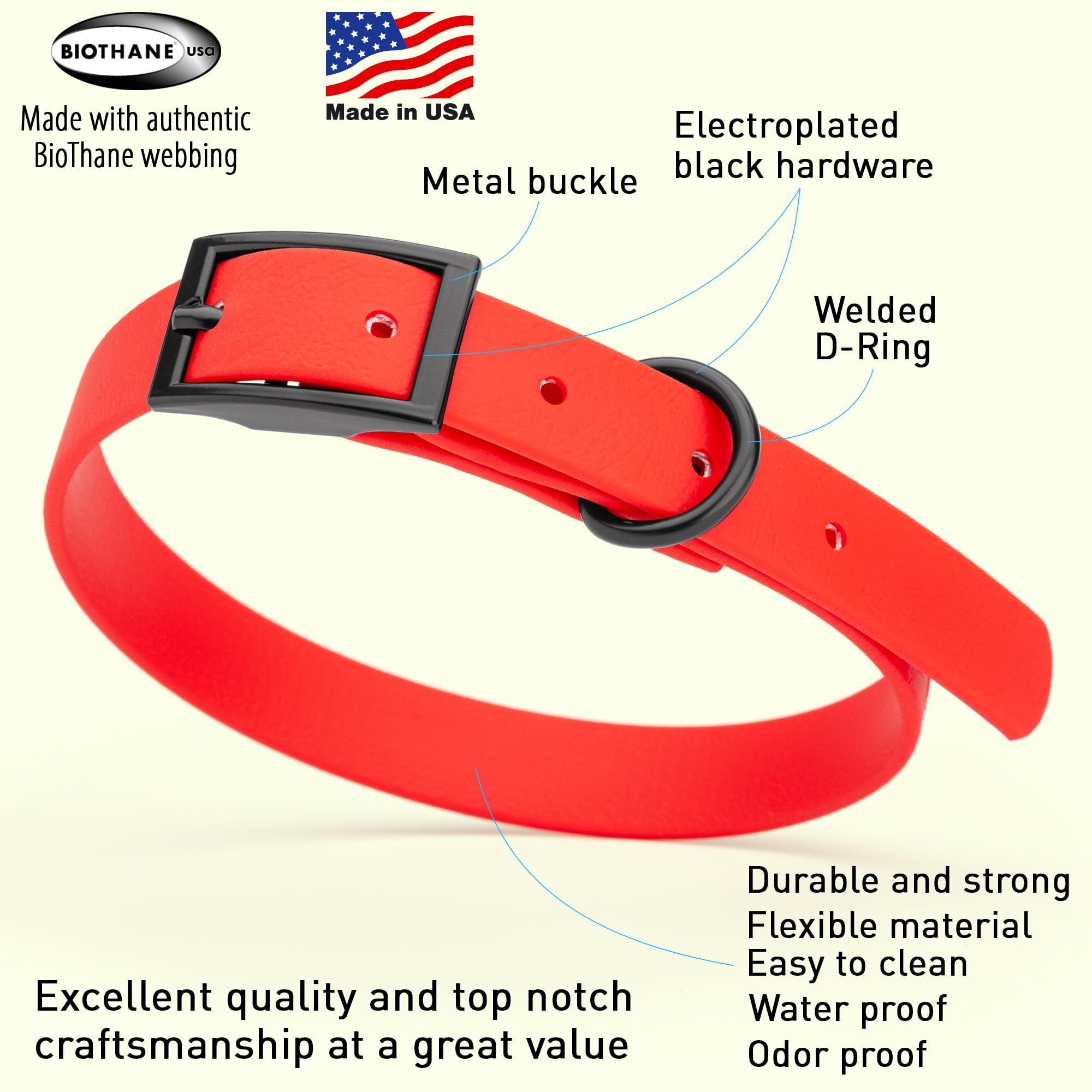 **Waterproof Biothane Dog Collar - Durable Coated Nylon Webbing with Black Hardware | Odor-Proof, Easy to Clean | Fits Small, Medium & Large Dogs | Cherry Red | Perfect for Outdoor Adventures, Swimming & Daily Walks**