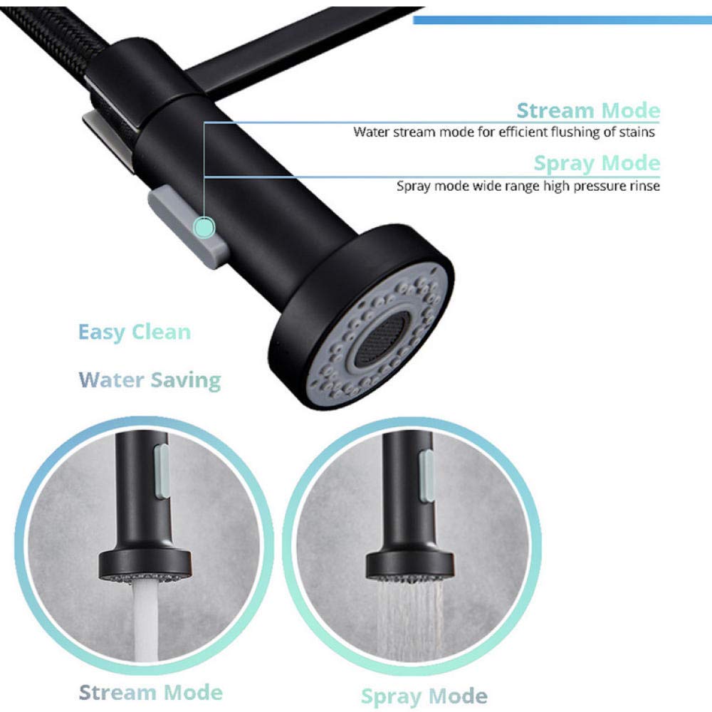 360° Swivel Black Kitchen Faucet - Deck Mounted Mixer Tap with Stream Sprayer Nozzle for Hot & Cold Water - Perfect for Modern Kitchens, Small Spaces & Easy Dishwashing