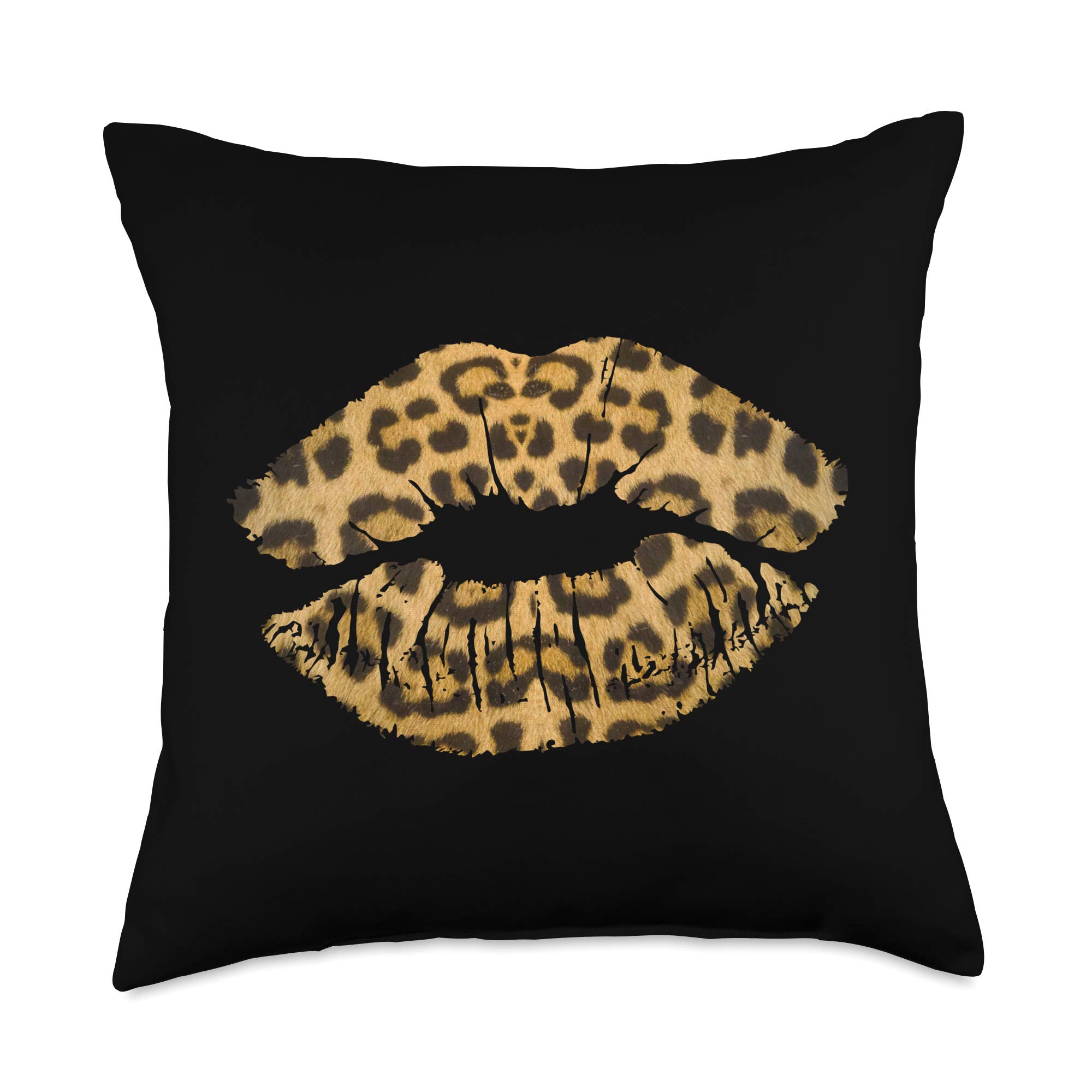 Leopard Lips Cheetah Pattern Print Throw Pillow - 18x18 Multicolor Decorative Cushion for Living Room, Bedroom, or Office