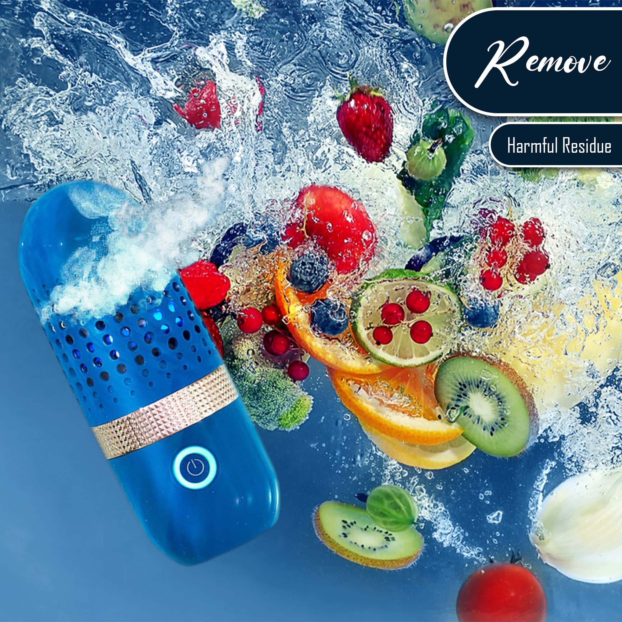 Portable 4400mAh USB Rechargeable Fruit and Vegetable Cleaner Machine - Automatic Household Capsule-Shaped Washer for Fresh Produce | Perfect for Kitchen, Camping & Travel Use