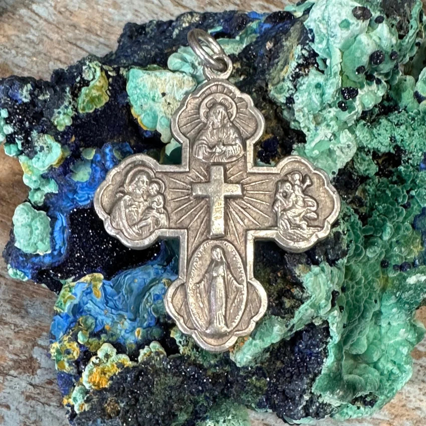 Vintage Sterling Silver 4 Way Cross Pendant Necklace for Women - Religious Jewelry Gift for Baptism, Confirmation & Everyday Wear