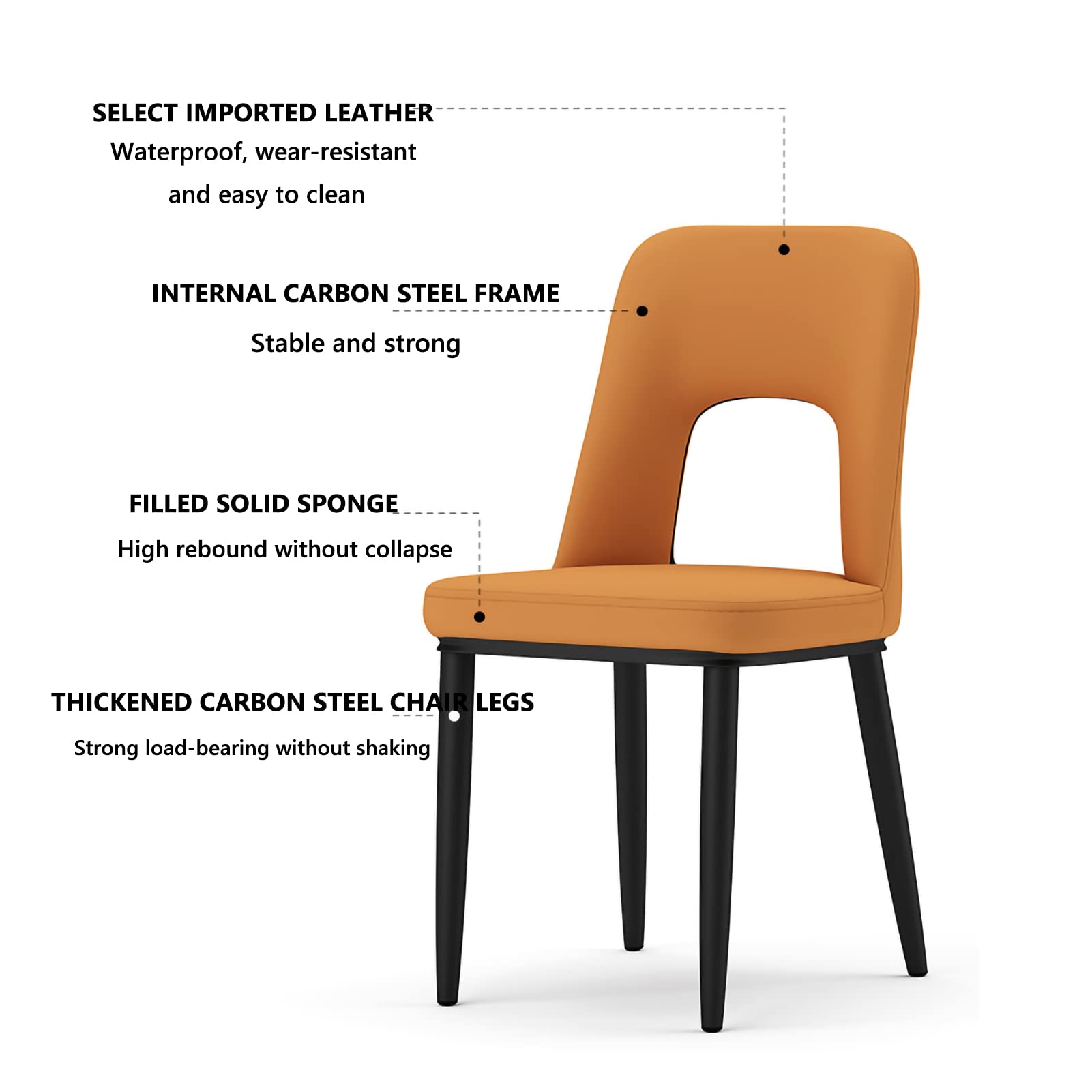 Modern Upholstered Leather Dining Chairs Set of 2 - Steel Frame Metal Kitchen Chairs with Soft Cushioning for Comfortable Seating | Perfect for Dining Room, Bedroom, Living Room, Lounge & Reception Areas