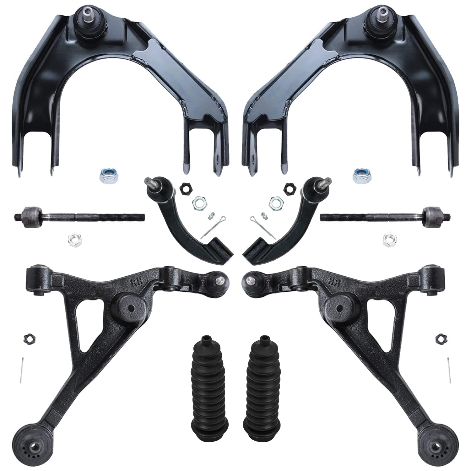 Detroit Axle - 10pc Front End Suspension Kit for Dodge Stratus, Plymouth Breeze, Chrysler Cirrus & Sebring - 4 Upper/Lower Control Arms, 4 Tie Rod Ends, 2 Boots - Replacement Parts for Smooth Ride & Handling - Perfect for City Driving & Highway Cruising