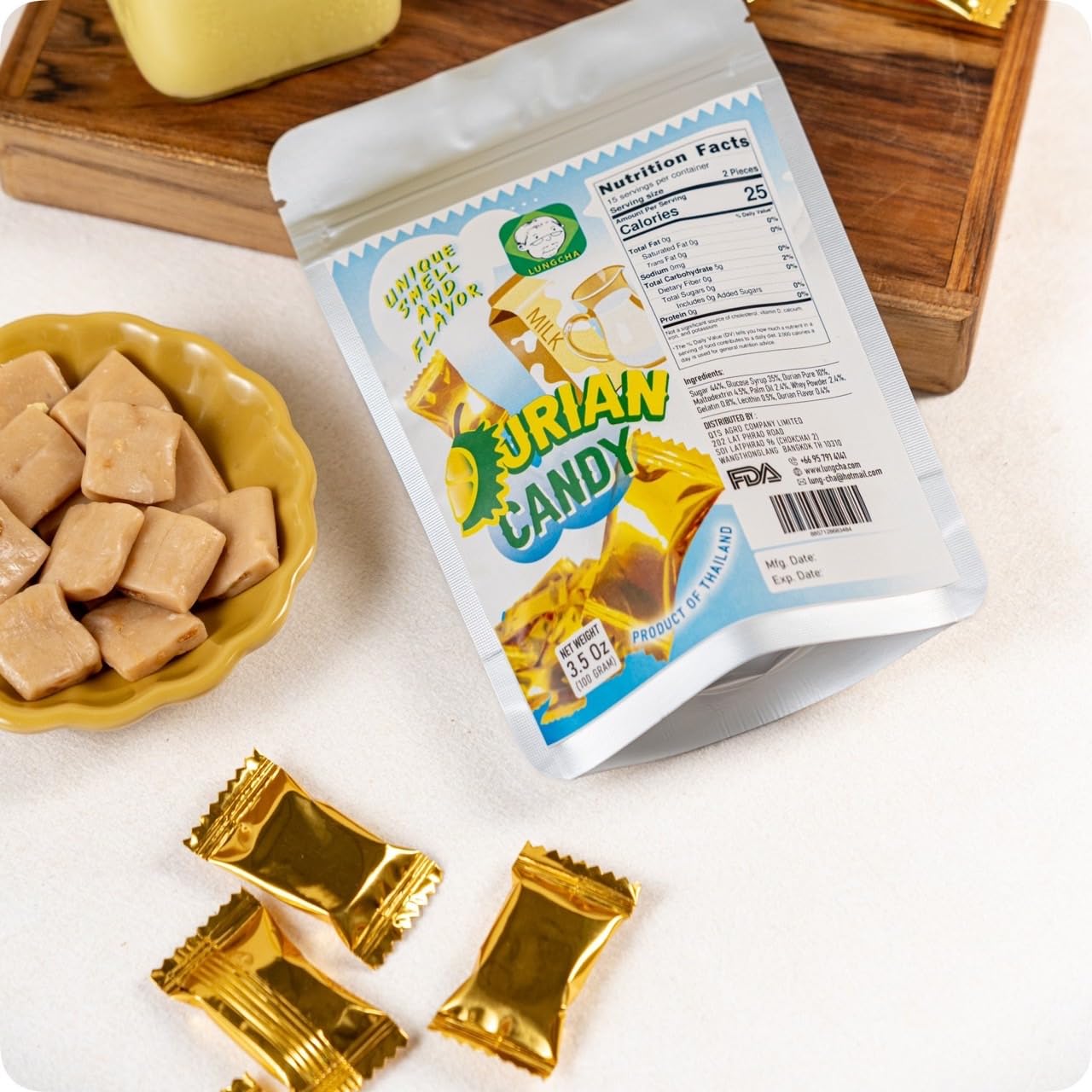 Premium Durian Flavored Toffee Candy - Exotic Tropical Fruit Flavor, Ready to Eat Snack (3.5oz) - Perfect for Asian Dessert Lovers, Unique Gift Idea for Candy Enthusiasts & Durian Fans - Great for Parties, Movie Nights and Sweet Cravings