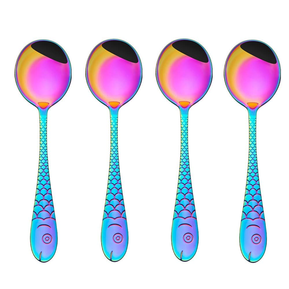 4PCS Stainless Steel Soup Spoons - Round Table Spoons for Ice Cream, Dessert & Dining | Durable Kitchen Utensils for Home, Restaurant & Party Use
