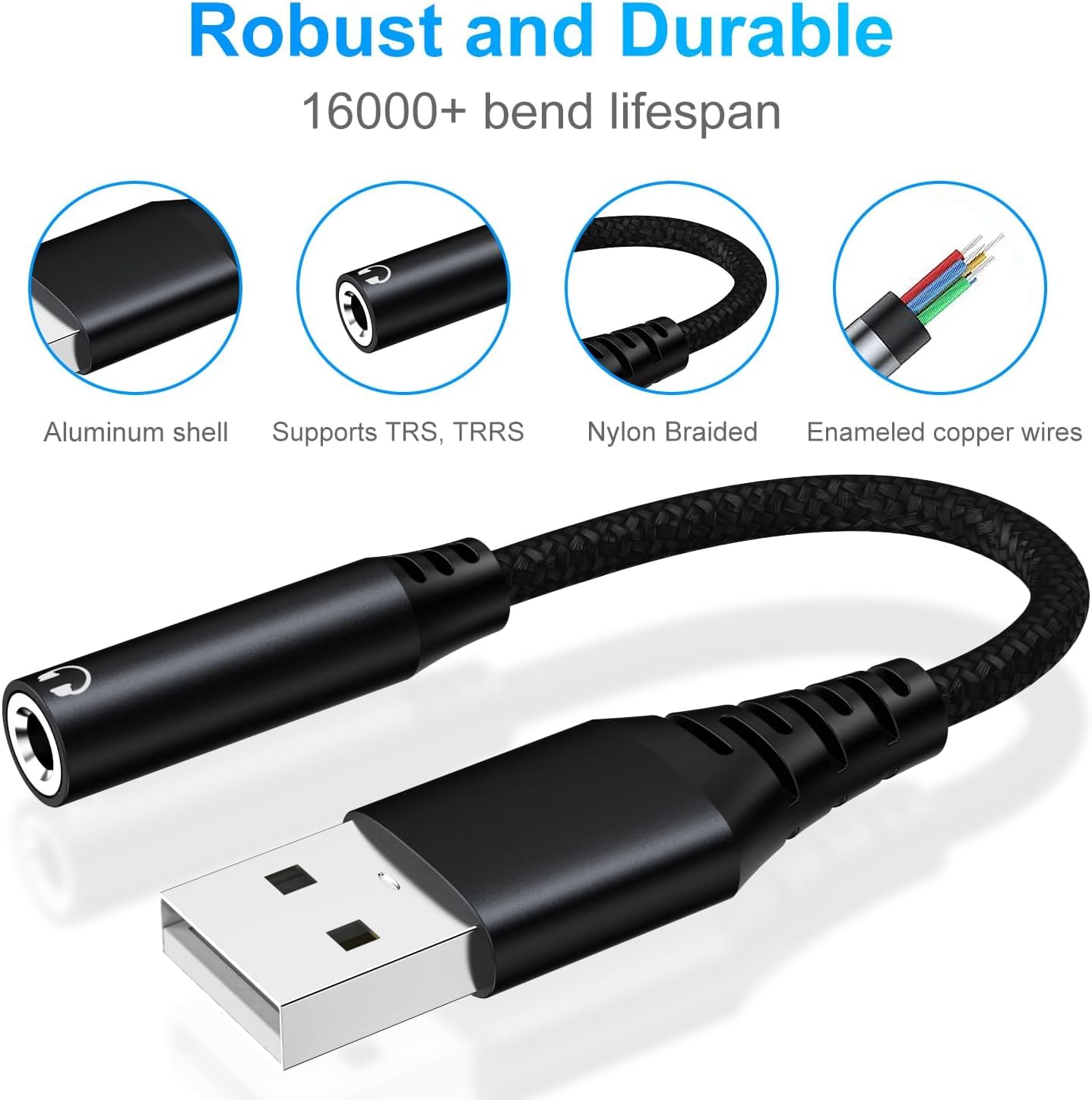 Mizi USB to 3.5mm Audio Jack Adapter - External Sound Card Converter for Headphones, PC, Laptop, Mac, Desktop, Linux & PS4 | Plug & Play Audio Dongle for Gaming, Streaming & Conference Calls (Black)