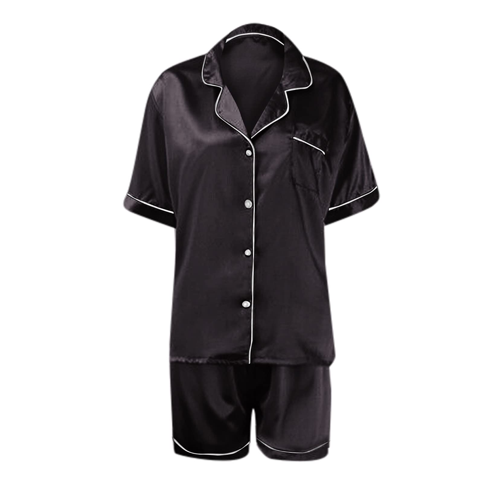 Sexy Satin Robe & Pajama Set for Women - Loose Short Nightwear Suit, Comfortable Nightgown & Lingerie (Black, XL) - Perfect for Sleepwear, Lounging, and Romantic Occasions