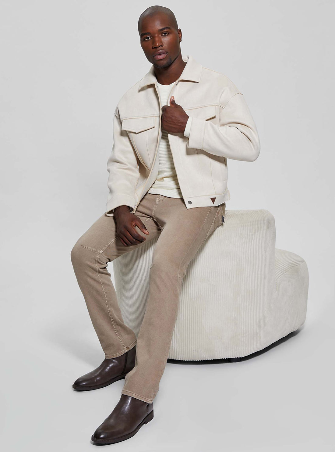 Beige Baldwin Faux Suede Jacket for Women - Soft Vegan Leather Coat with Zipper Closure | Perfect for Fall Fashion, Casual Outfits & Date Nights