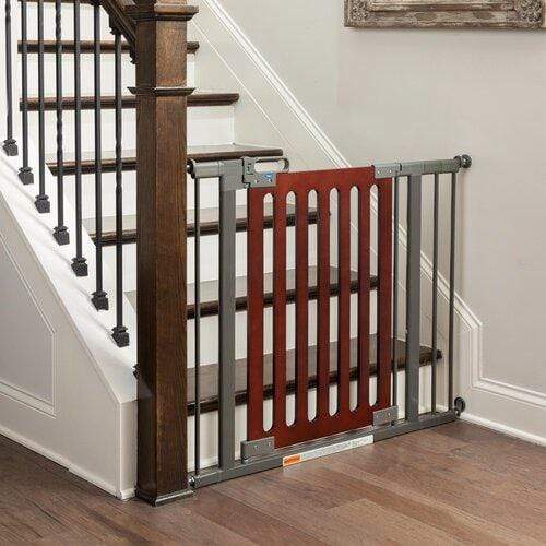 Qdos Spectrum Wood Baby Gate - Pressure Mounted Safety Gate in Mahogany Finish for Stairs, Doorways & Hallways - Perfect for Childproofing Your Home
