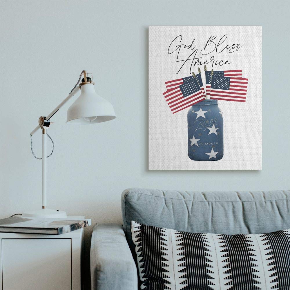 Stupell Industries Patriotic 'God Bless America' Quote Jar with American Flags - 30x40 Inch Wall Art by Lettered & Lined | Perfect for Home Decor, Office, and Patriotic Gift Giving