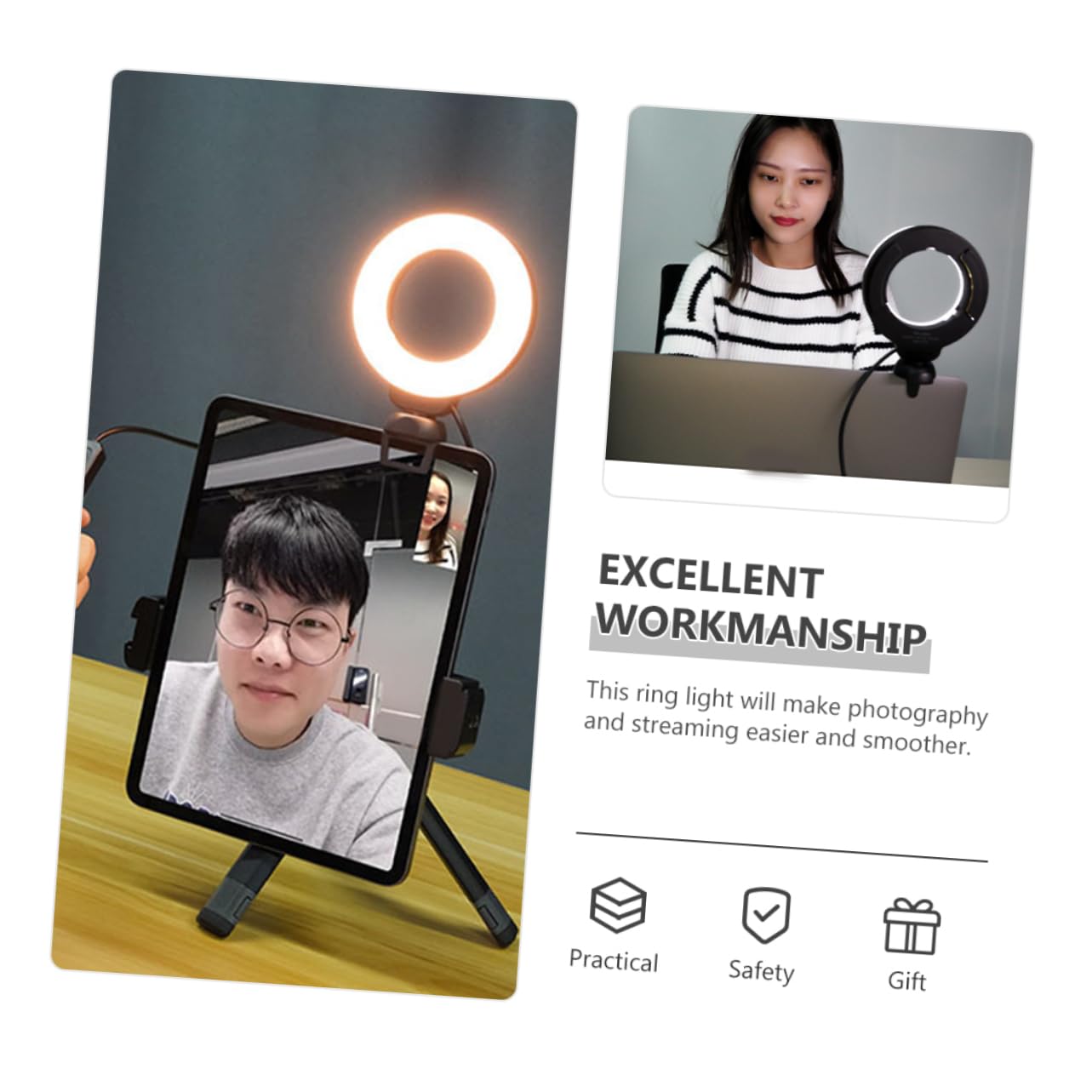 TINEASUR 3-in-1 LED Selfie Ring Light with Clip - Dimmable Webcam Light for Streaming, Video Calls & Makeup | Perfect for YouTube, TikTok & Zoom Meetings