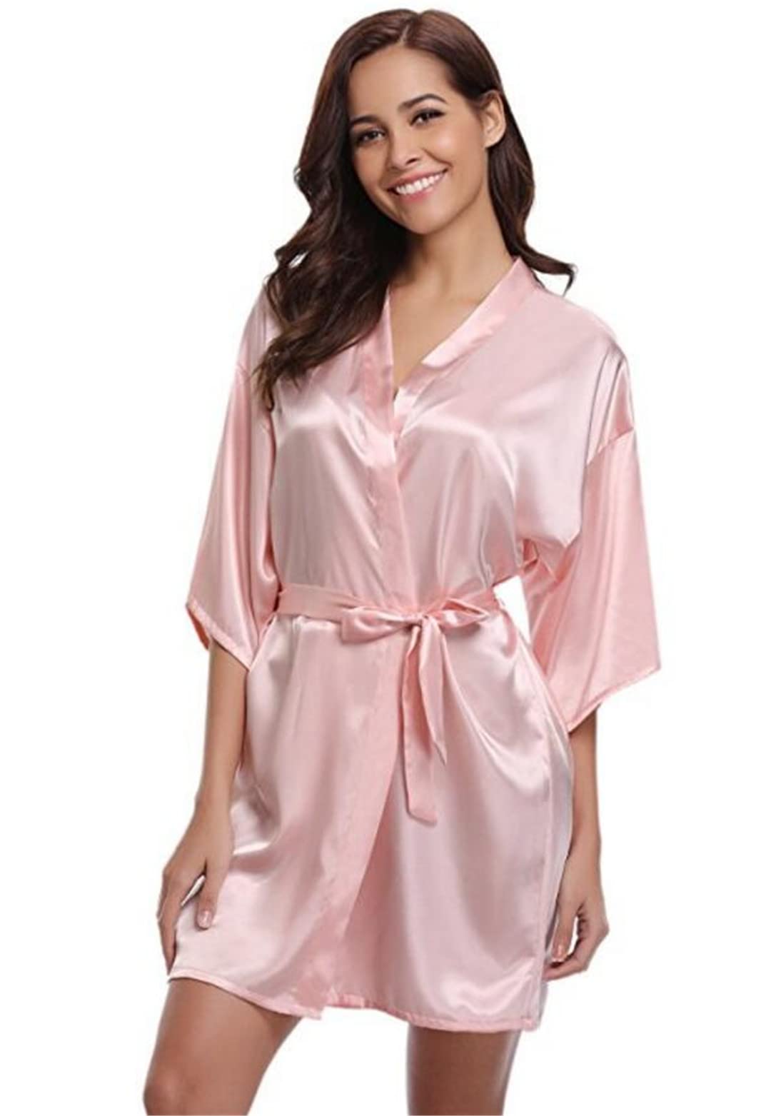 Luxury Silk Kimono Robe for Women - Elegant Satin Bathrobe & Bridesmaid Robe in Navy Blue & Pink - Perfect for Spa, Bridal Party & Relaxing at Home