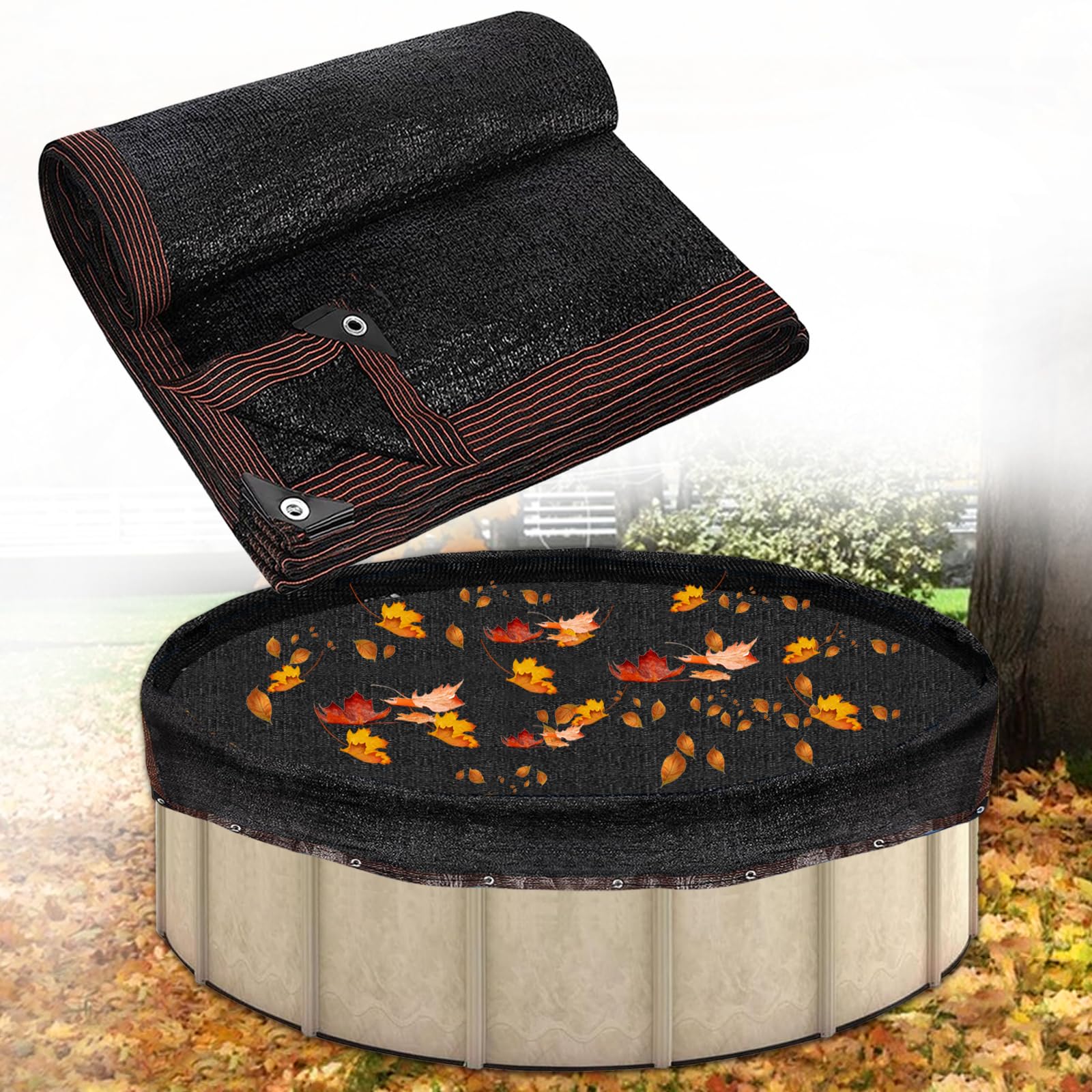 26.2ft Round Leaf Net Pool Cover for Above Ground Pools - Heavy Duty Mesh Winter Cover, Safety Swimming Pool Net Fits 24FT Pools | Keeps Leaves & Debris Out | Durable Black Design for Year-Round Protection (Perfect for Fall Leaf Season & Winter Pool Maintenance)