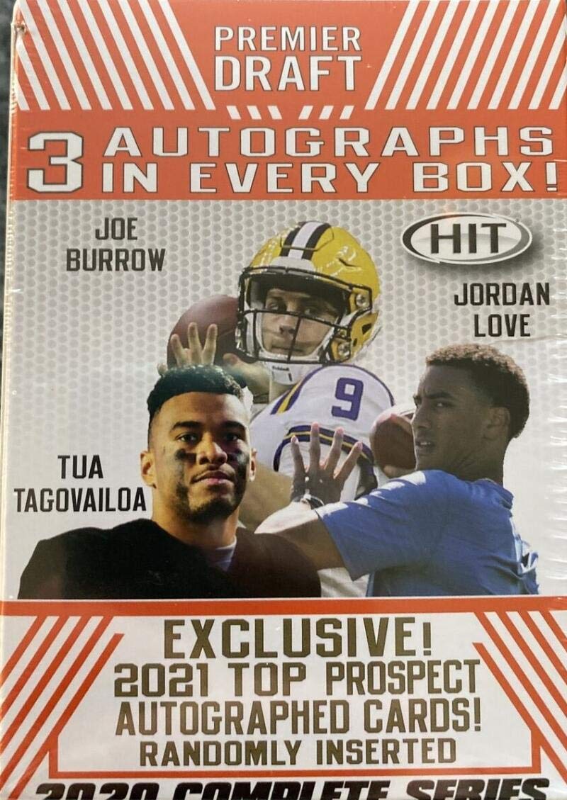 2020 Sage Football Low & High Complete Series Hit Premier Draft Blaster Box - 73 Cards (50 Base, 20 Parallels, 3 Autographs) - Includes Chase Rookie Autos of Joe Burrow & Tua Tagovailoa - Perfect Gift for NFL Collectors & Fantasy Football Fans
