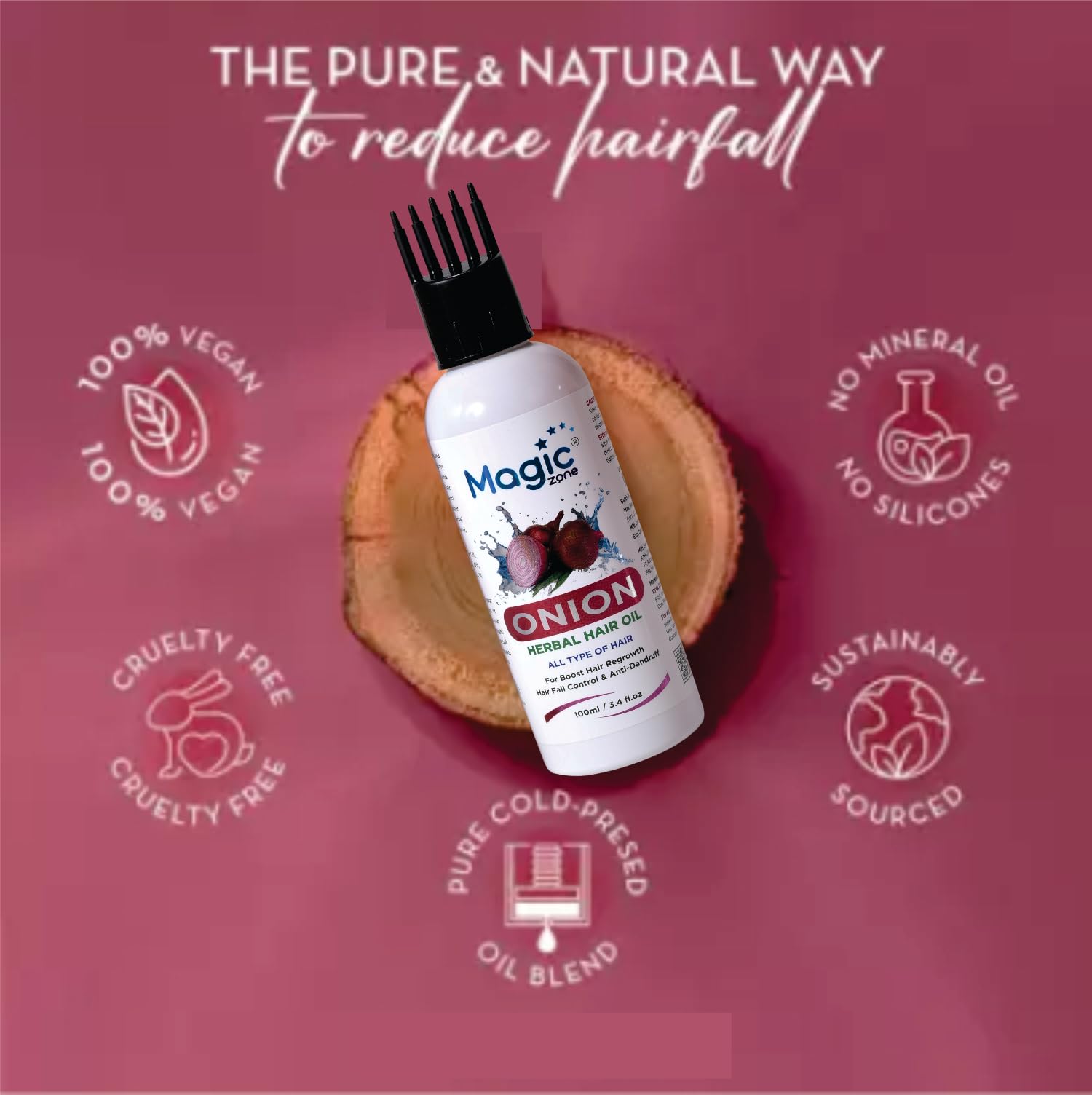 Magic Zone Onion Hair Oil for Hair Growth & Fall Control with Onion Extract & Redensyl - 2 Pack (100ml Each) | Promotes Thicker, Stronger Hair | Perfect for Daily Hair Care & Scalp Treatment